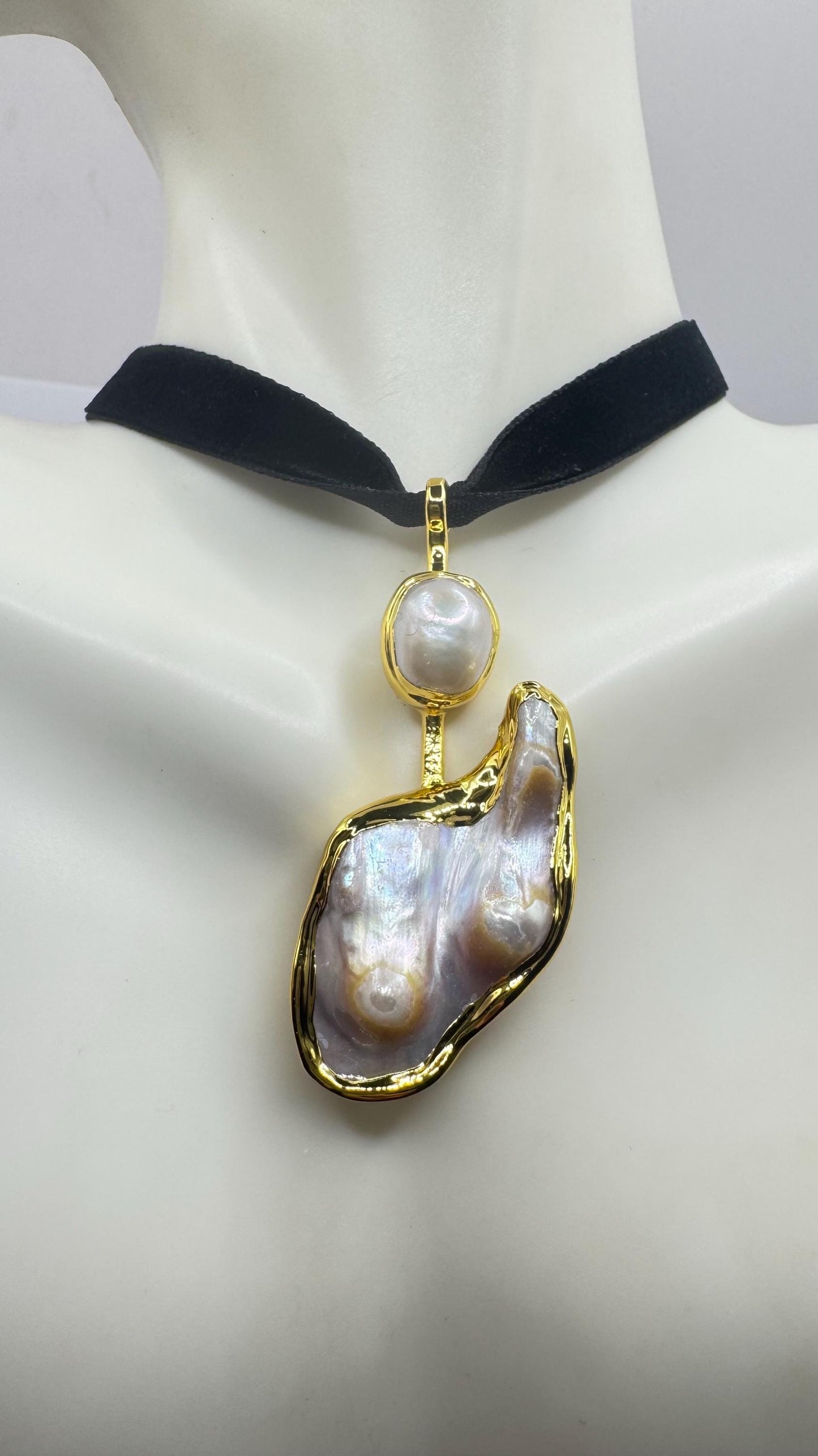 Vintage White Biwa Pearl Gold 925 Sterling Silver Choker Necklace