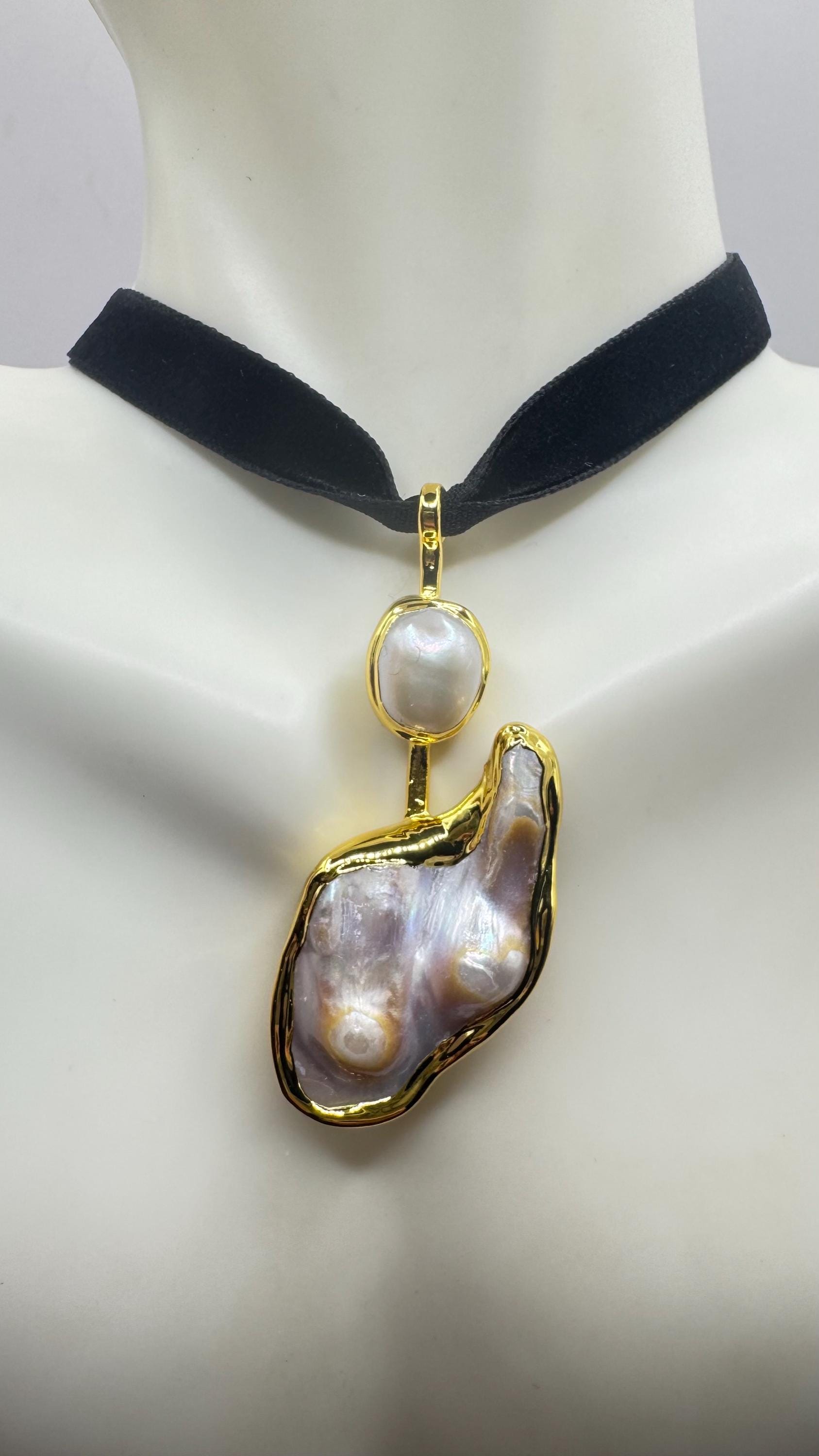 Vintage White Biwa Pearl Gold 925 Sterling Silver Choker Necklace