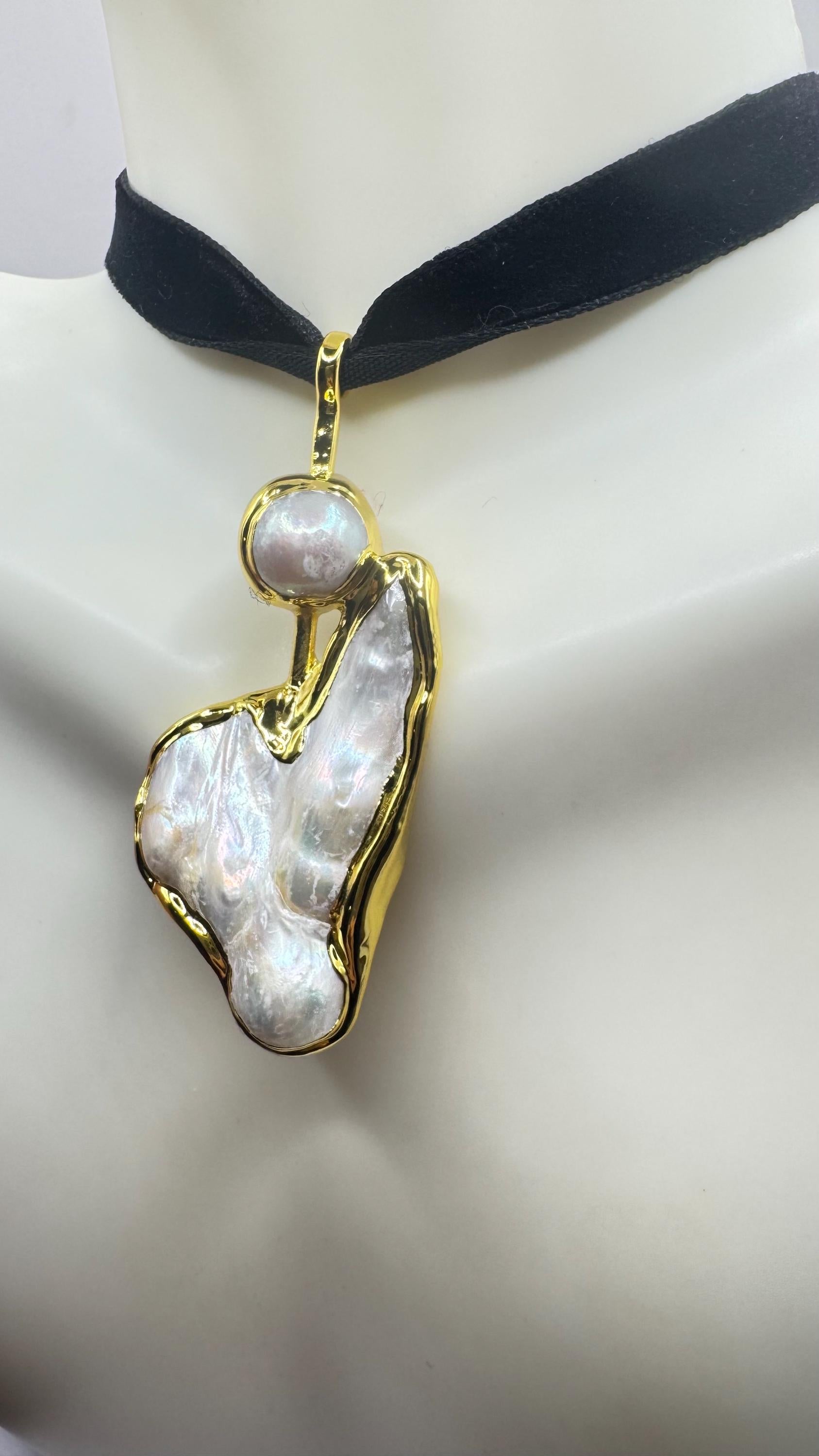 Vintage White Biwa Pearl Gold 925 Sterling Silver Choker Necklace