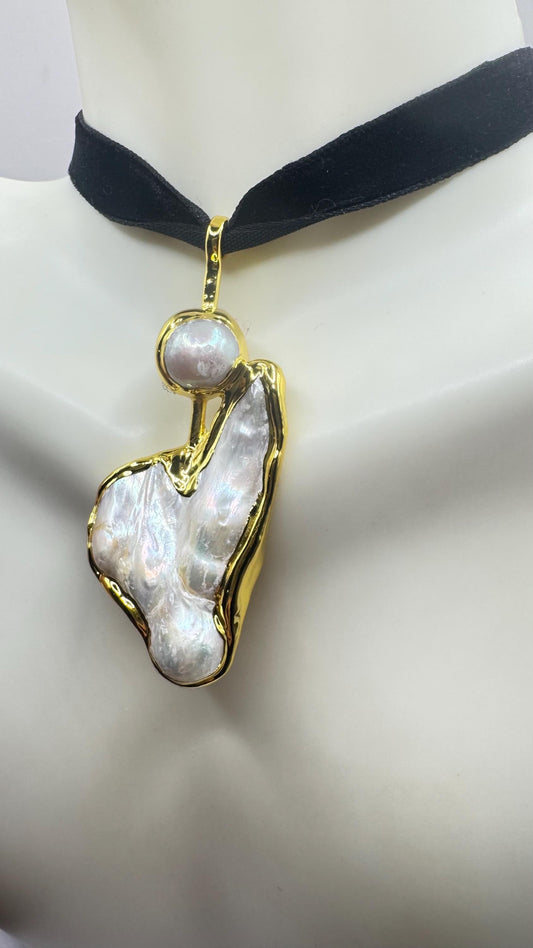 Vintage White Biwa Pearl Gold 925 Sterling Silver Choker Necklace