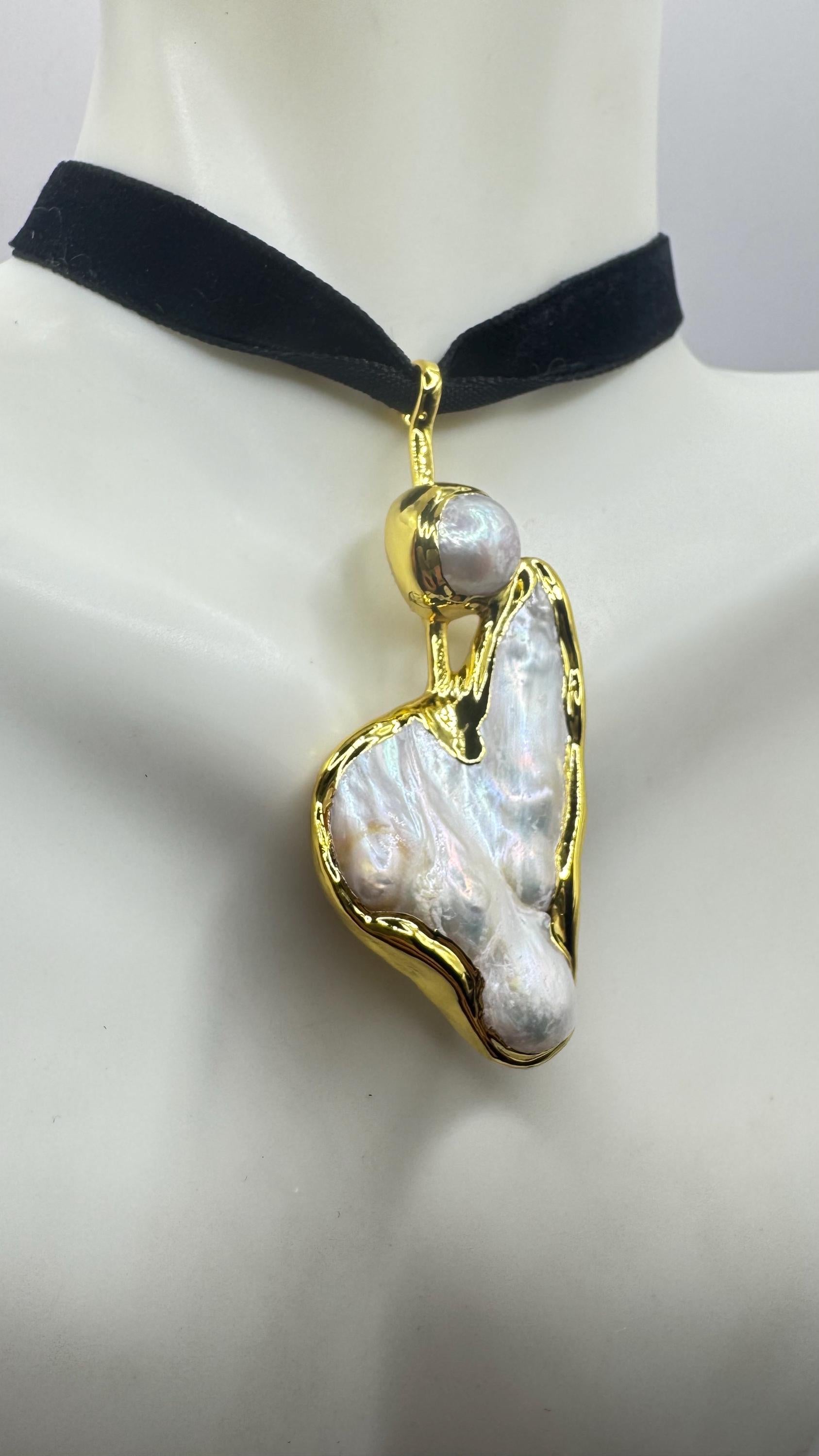 Vintage White Biwa Pearl Gold 925 Sterling Silver Choker Necklace