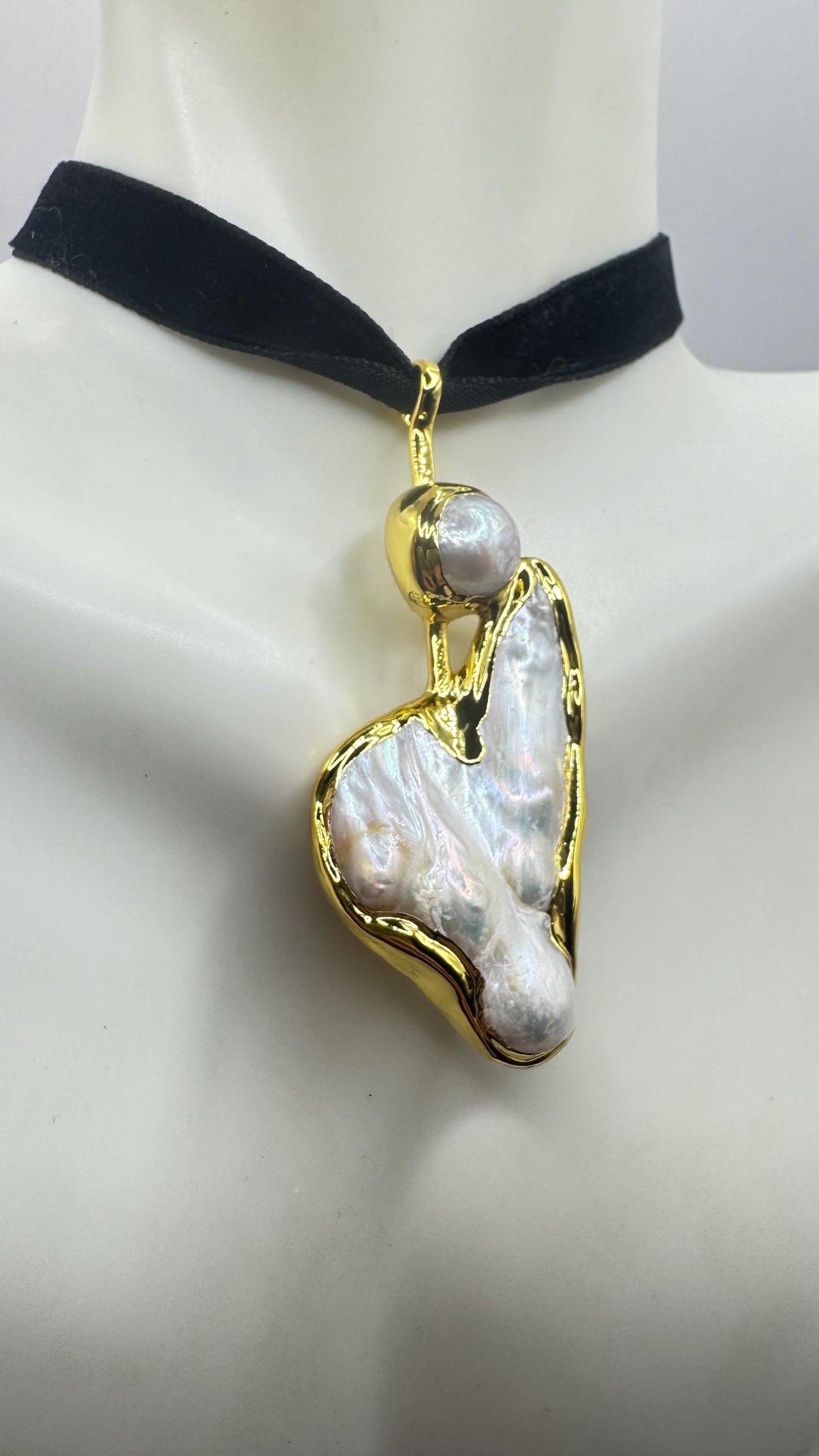 Vintage White Biwa Pearl Gold 925 Sterling Silver Choker Necklace