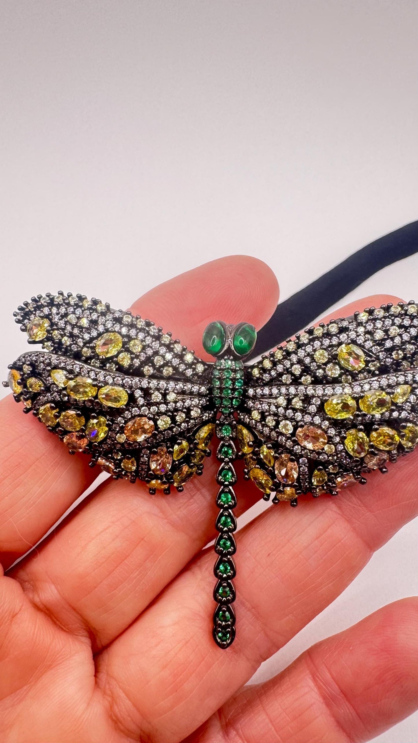 Vintage Green Crystal Gothic Styled Silver Finished Butterfly Choker Necklace Broach
