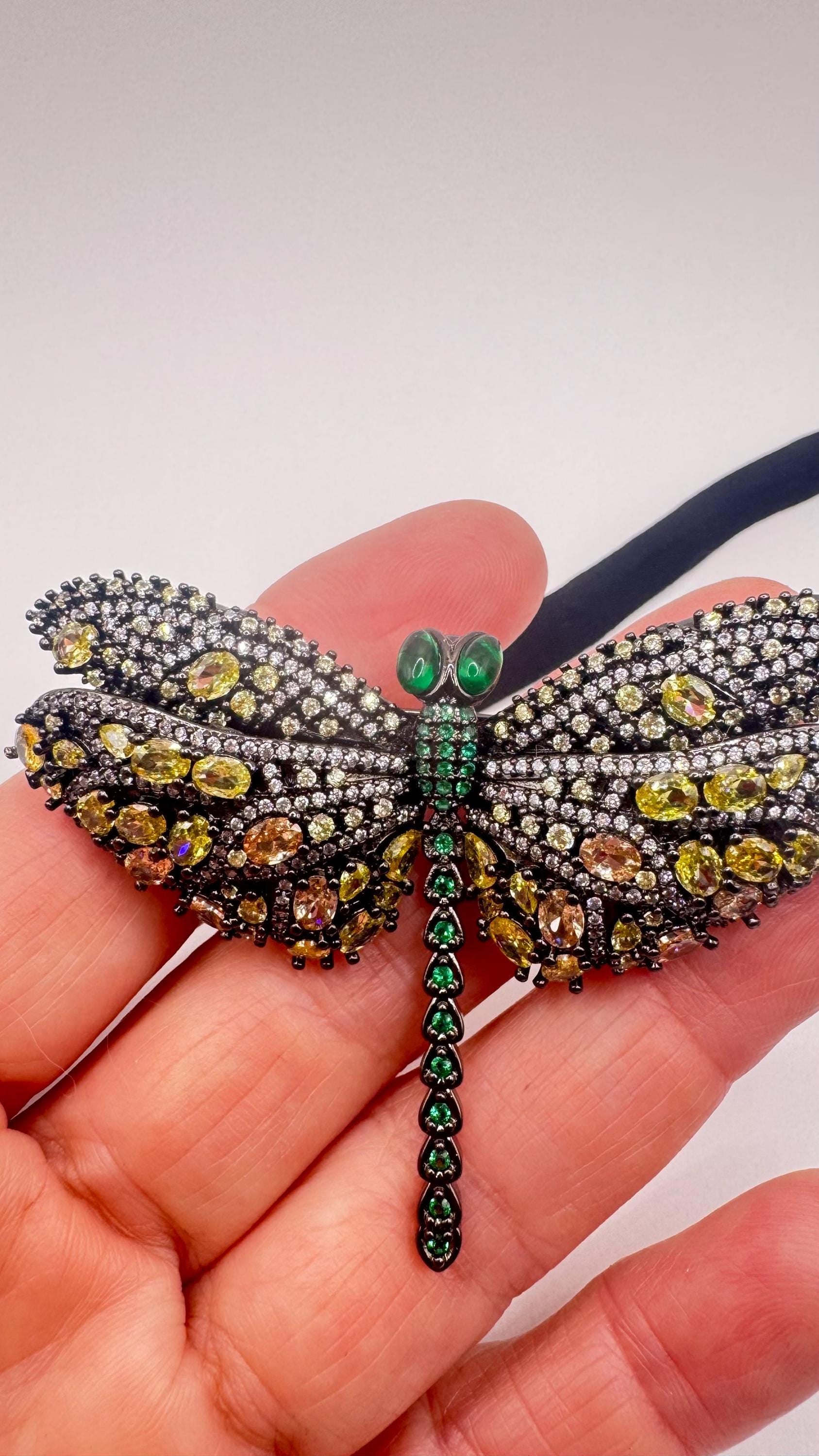 Vintage Green Crystal Gothic Styled Silver Finished Butterfly Choker Necklace Broach