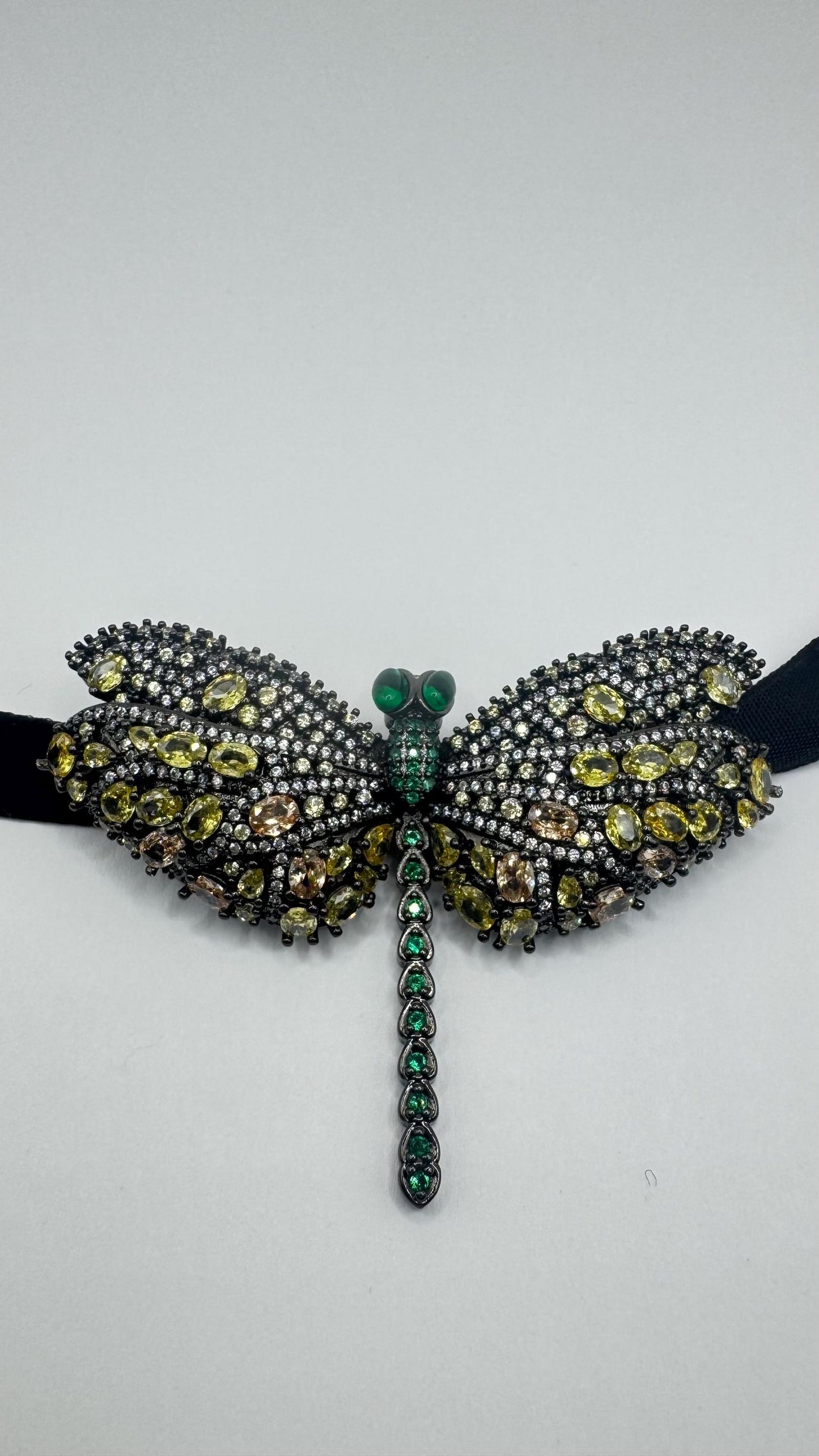 Vintage Green Crystal Gothic Styled Silver Finished Butterfly Choker Necklace Broach