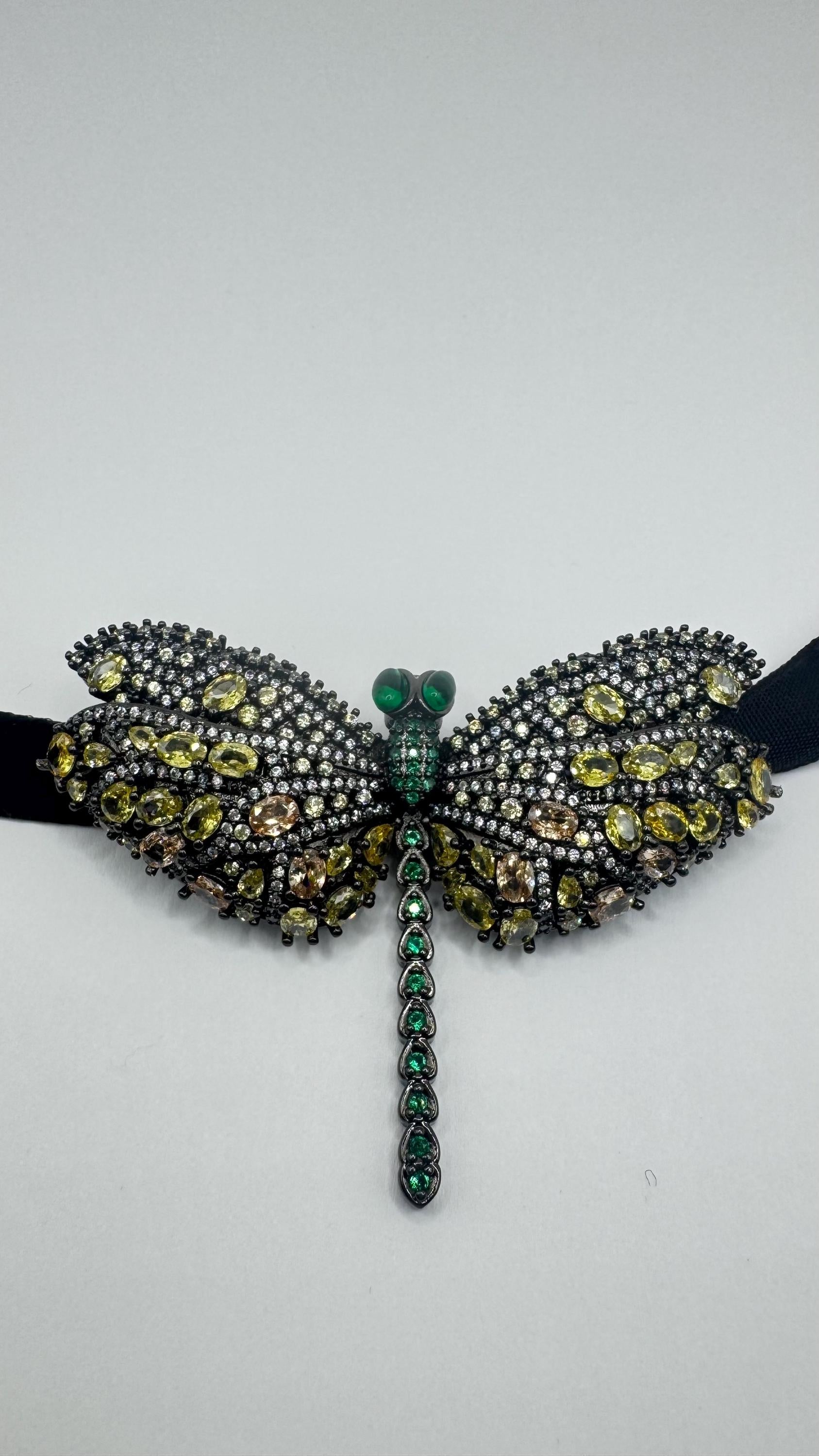 Vintage Green Crystal Gothic Styled Silver Finished Butterfly Choker Necklace Broach
