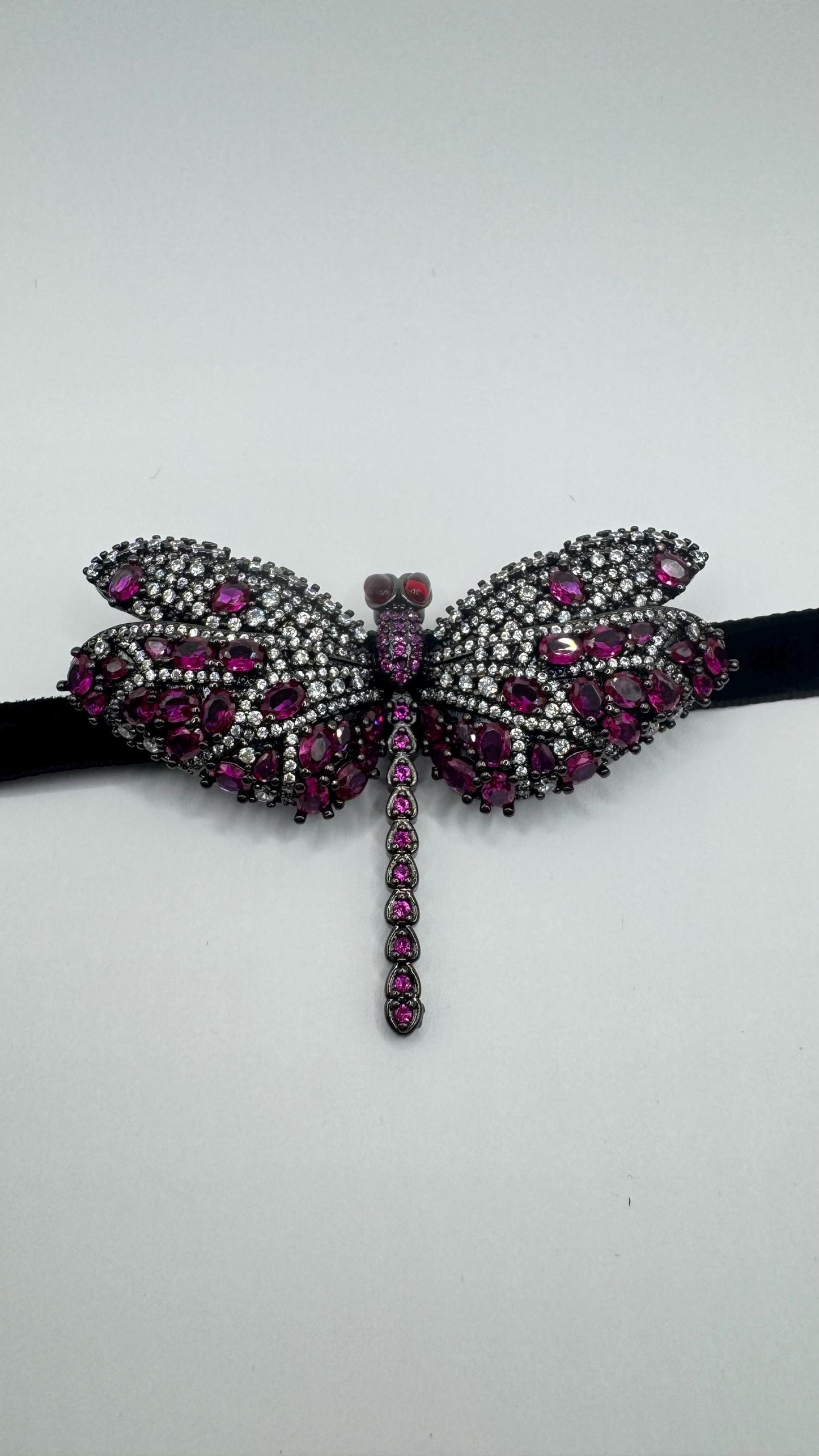 Vintage Red Crystal Gothic Styled Silver Finished Butterfly Choker Necklace Broach