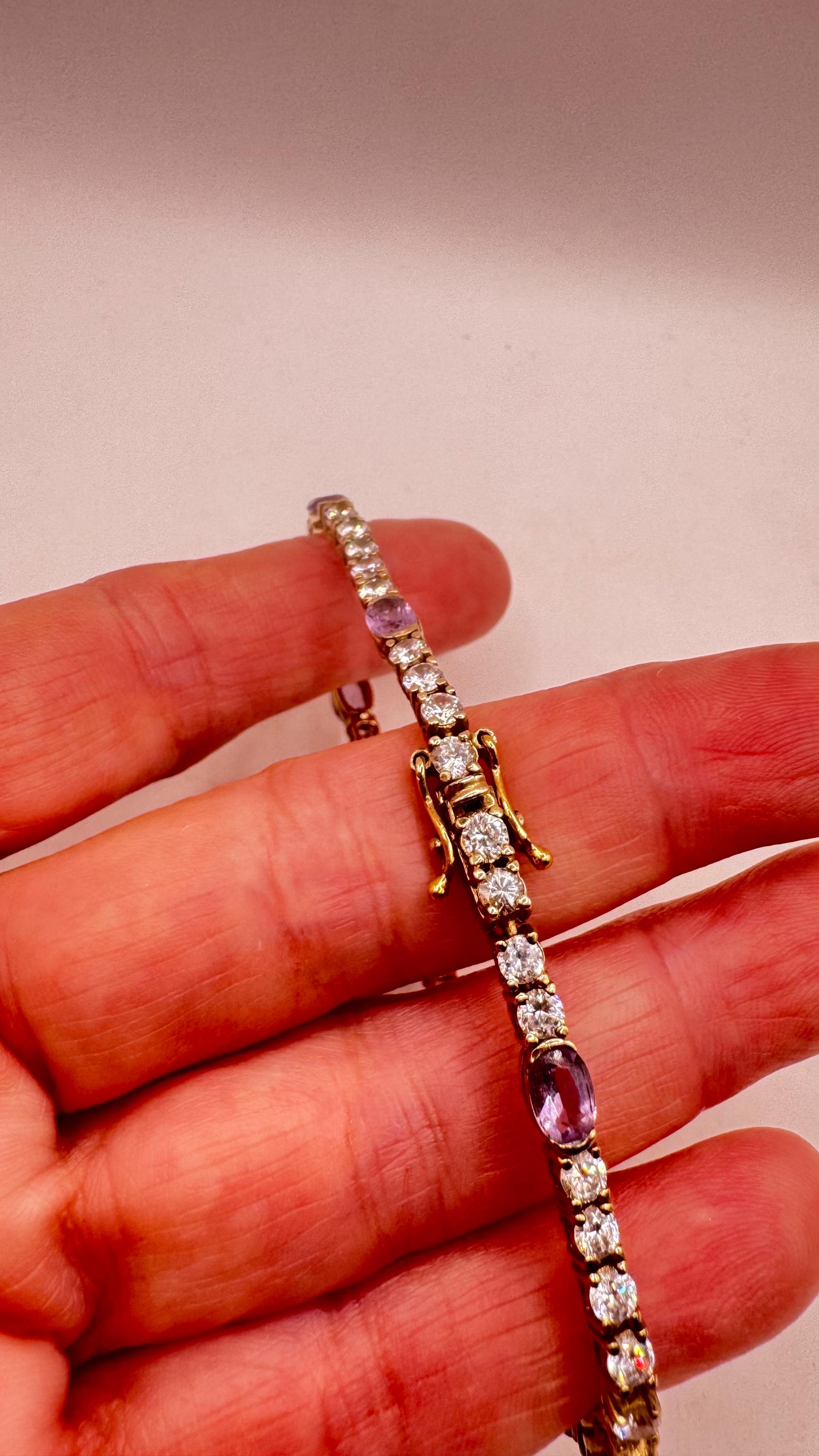 Vintage Purple Amethyst Tennis Bracelet in Gold 925 Sterling Silver