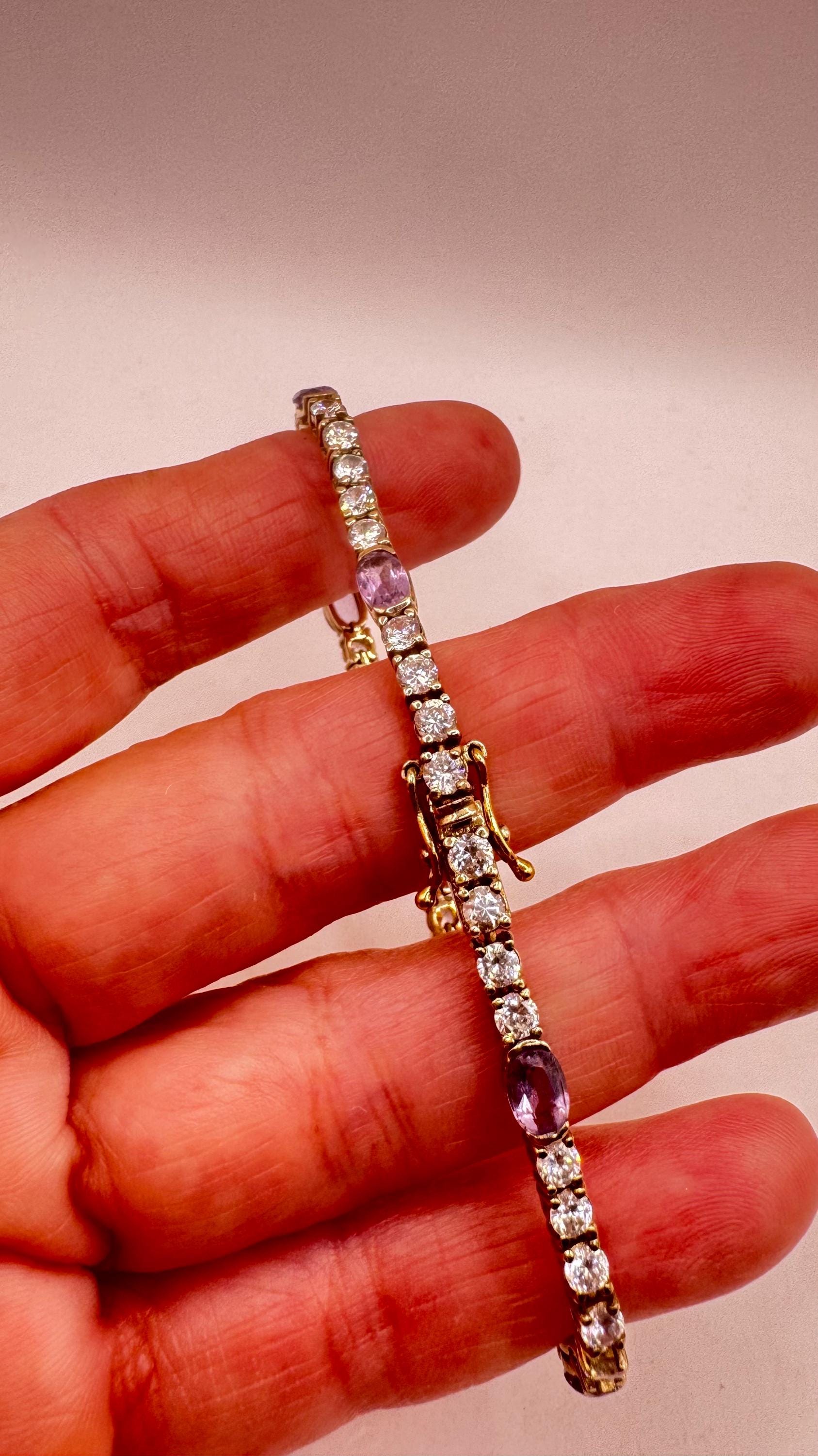 Vintage Purple Amethyst Tennis Bracelet in Gold 925 Sterling Silver