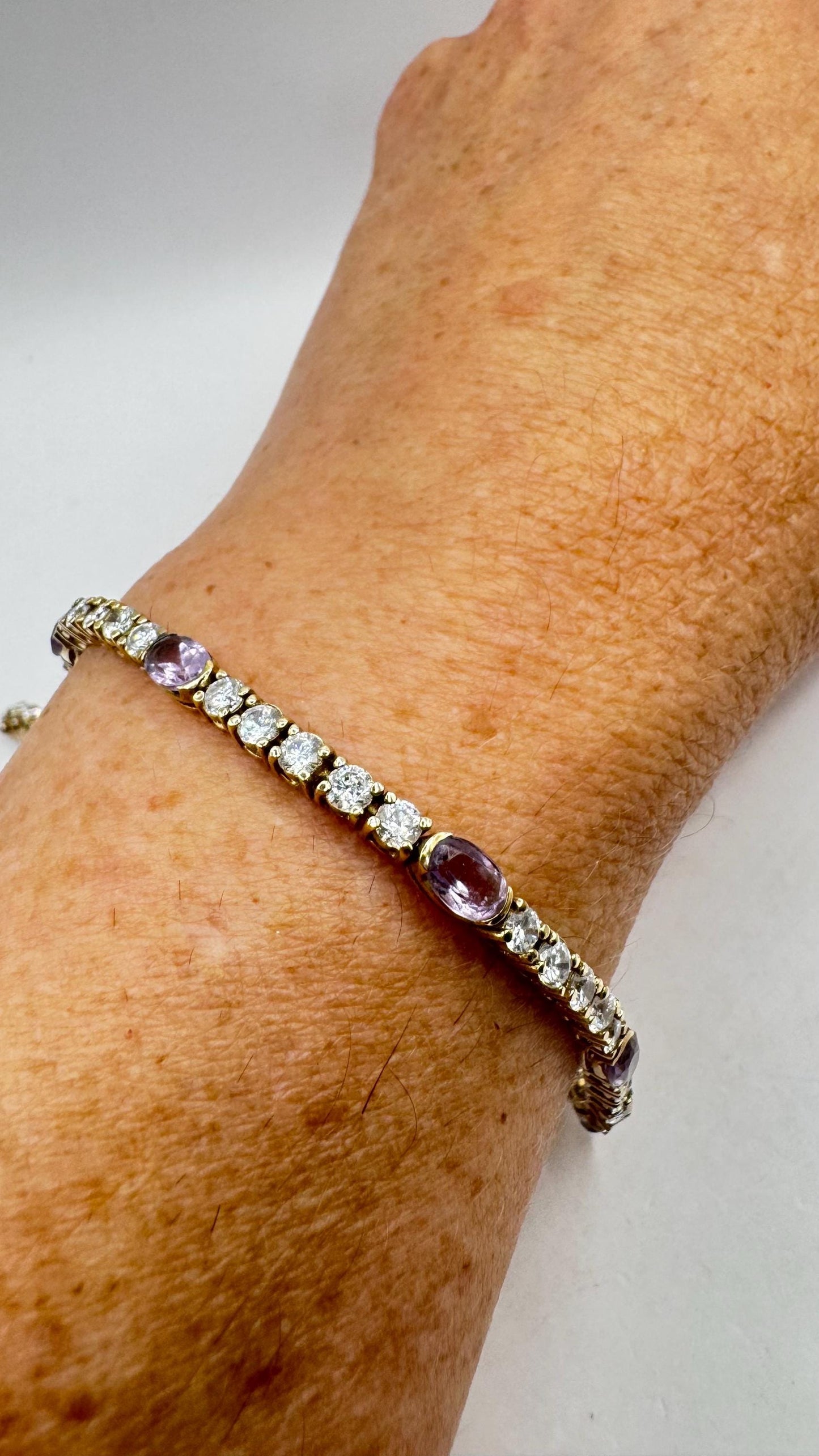 Vintage Purple Amethyst Tennis Bracelet in Gold 925 Sterling Silver