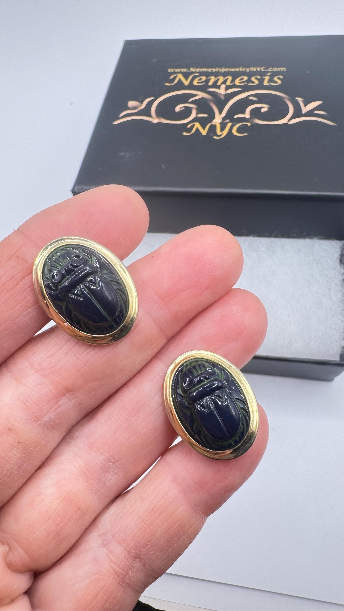 Vintage Green Scarab Cuff Links