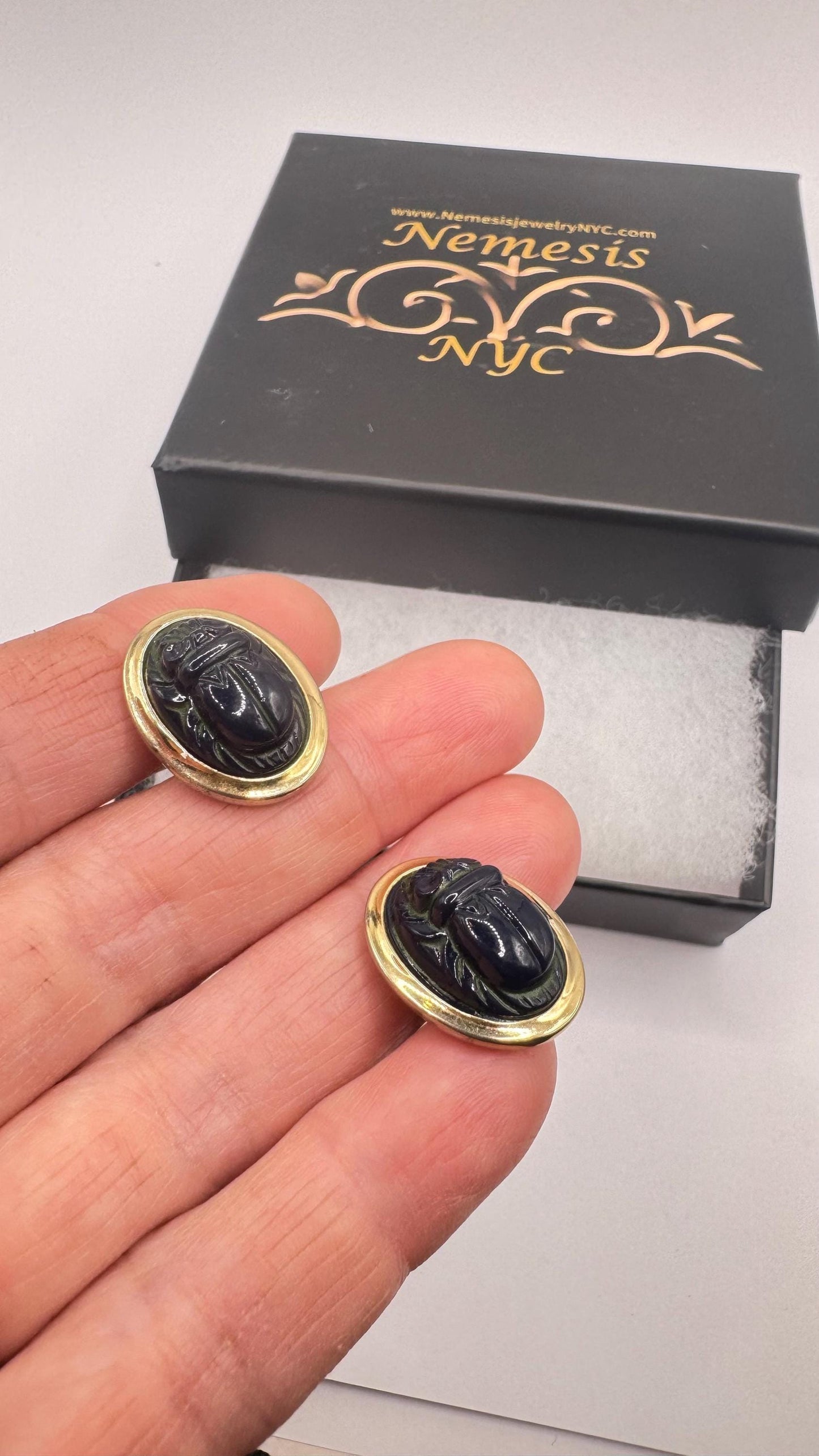 Vintage Green Scarab Cuff Links