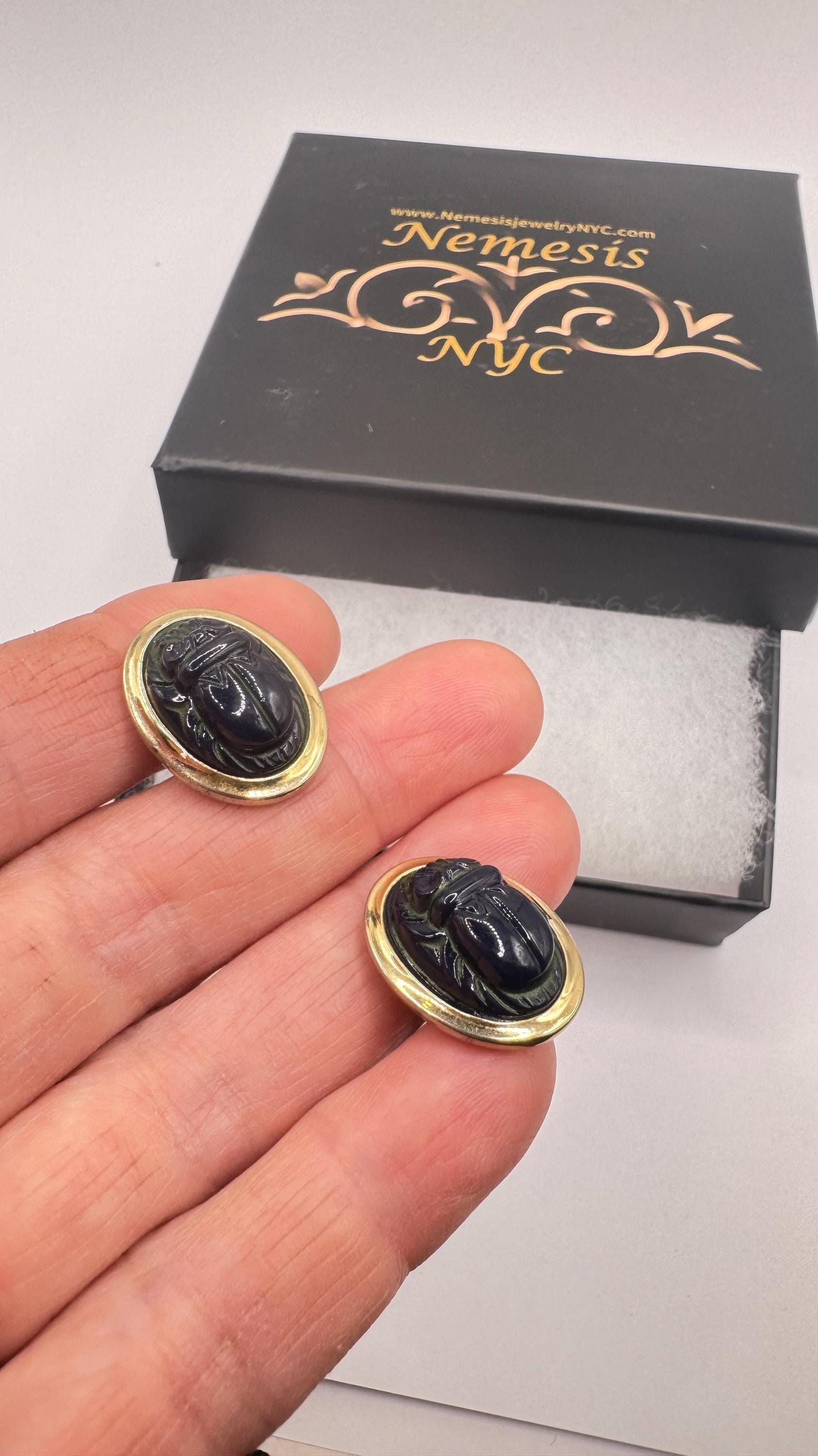 Vintage Green Scarab Cuff Links