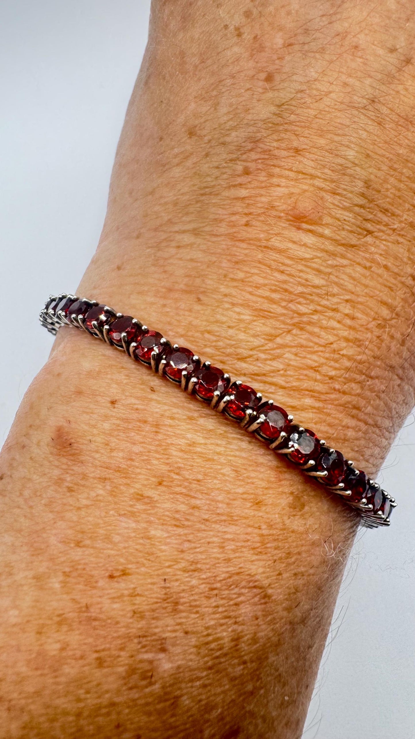 Vintage Bohemian Red Garnet Bracelet 925 Sterling Silver
