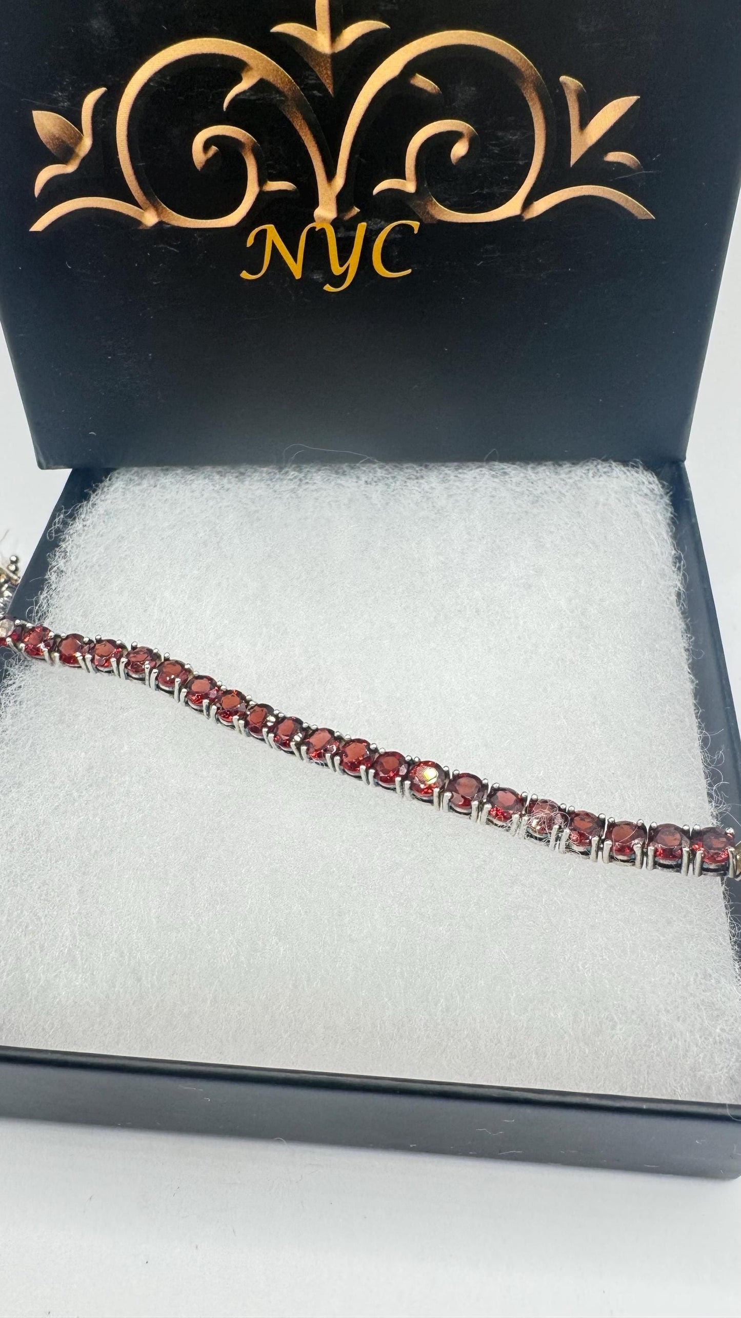 Vintage Bohemian Red Garnet Bracelet 925 Sterling Silver