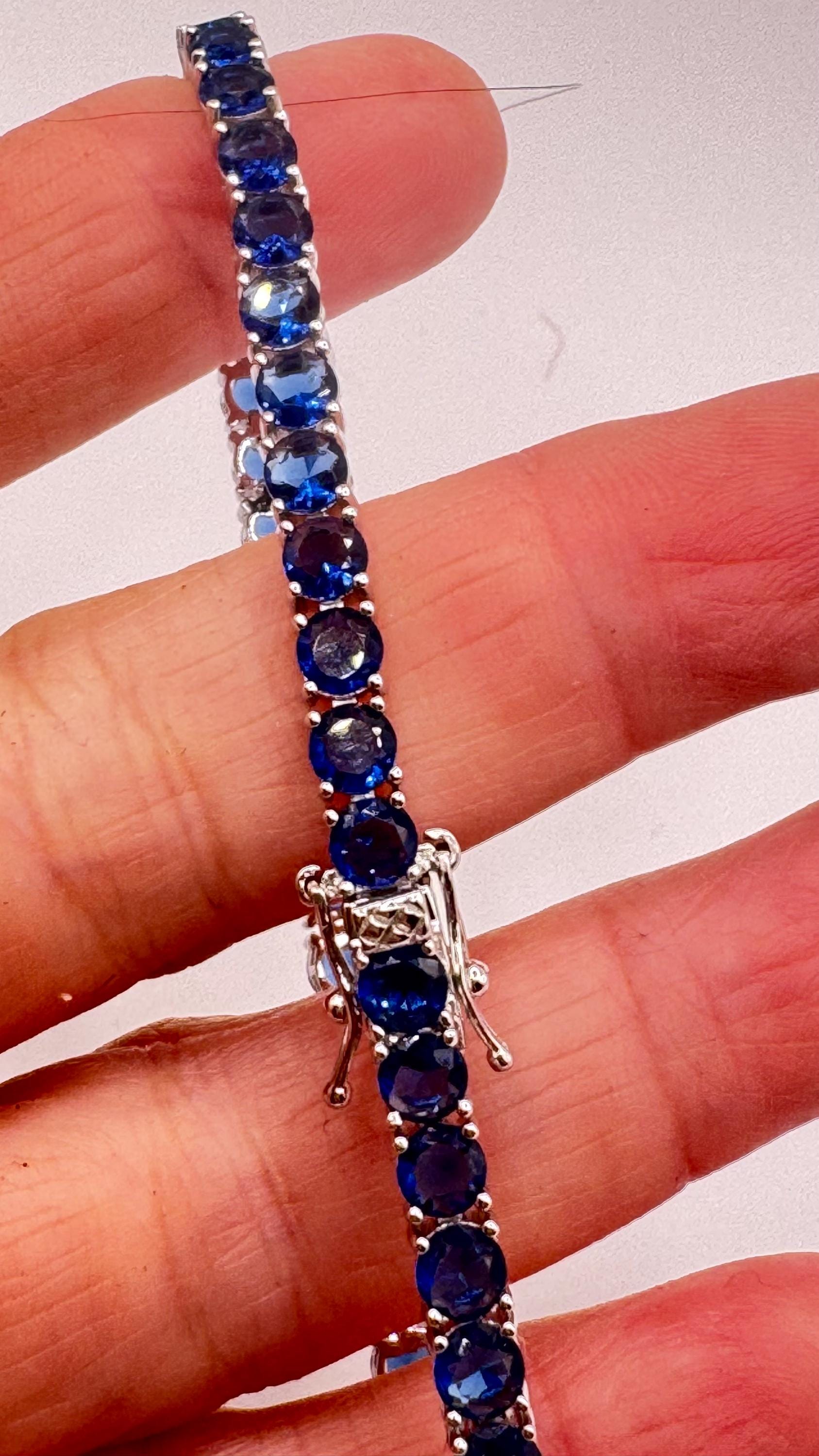 Vintage Blue Iolite 925 Sterling Silver Tennis Bracelet