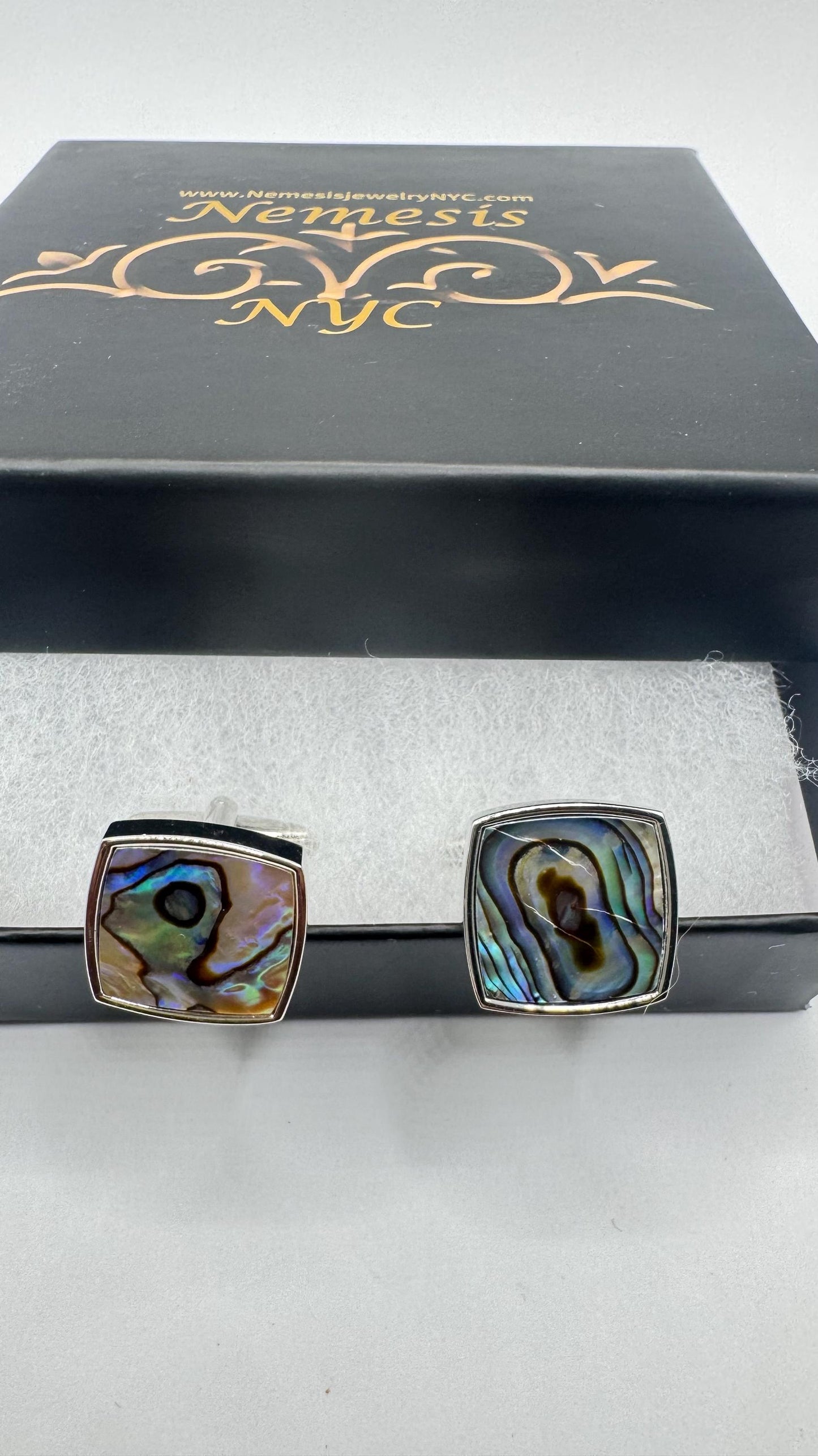 Vintage Green Abalone Silver Cuff Links