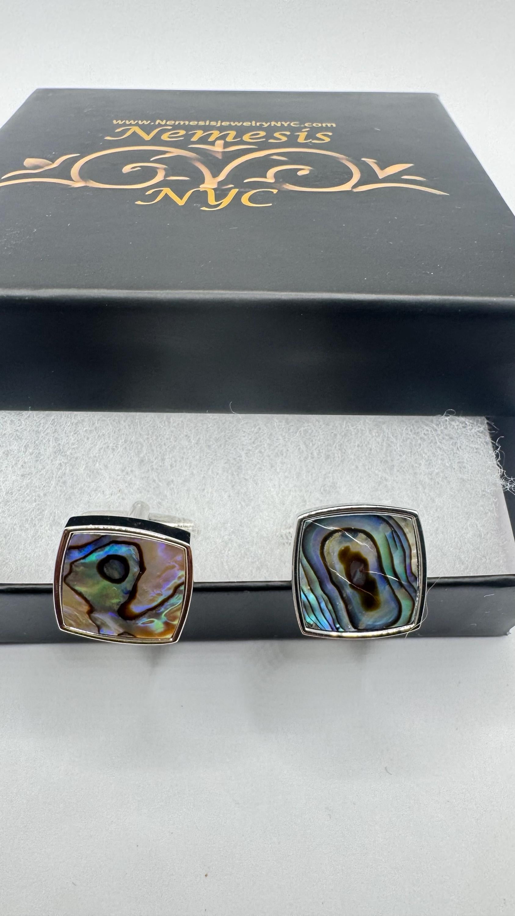 Vintage Green Abalone Silver Cuff Links