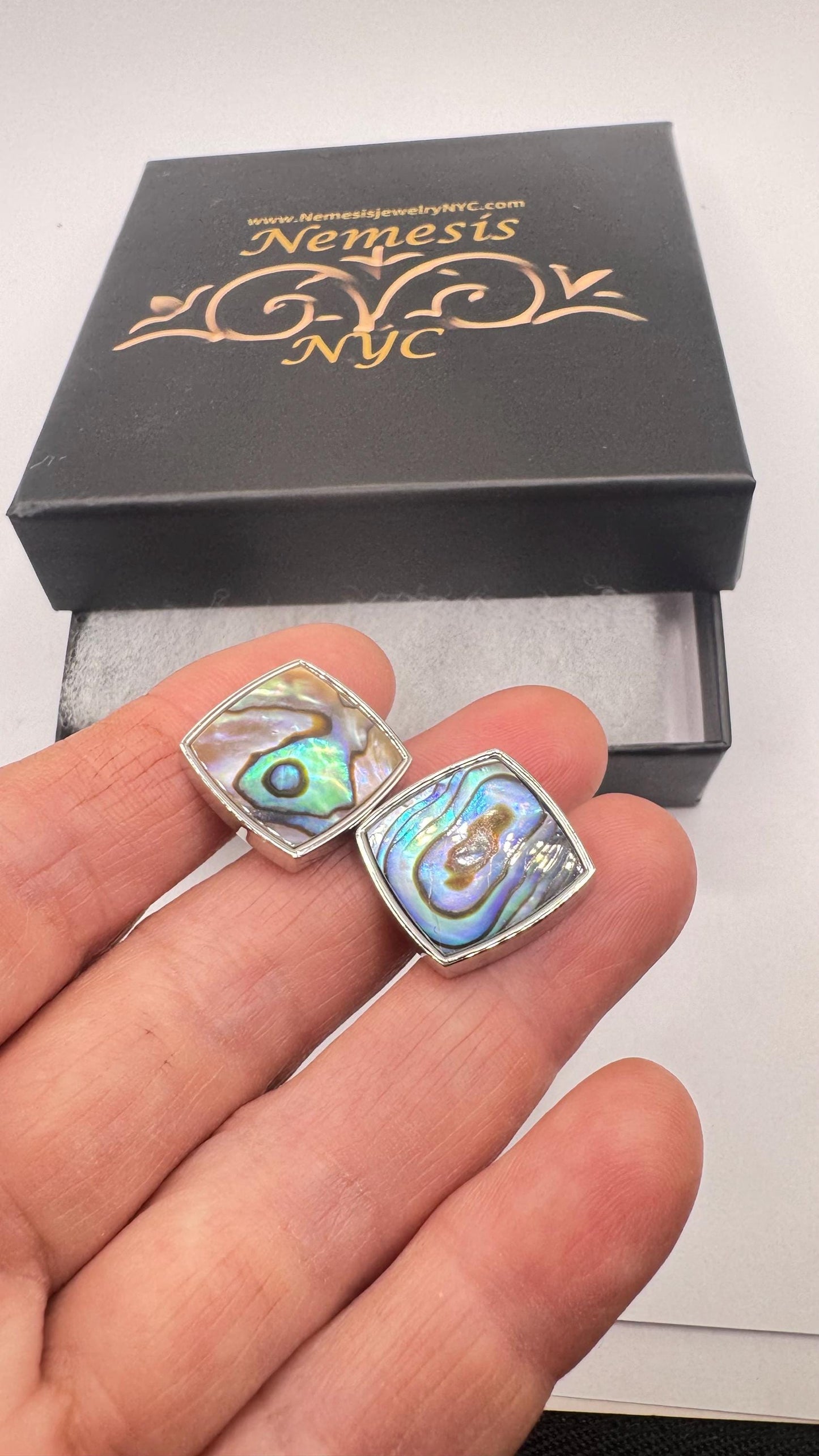 Vintage Green Abalone Silver Cuff Links