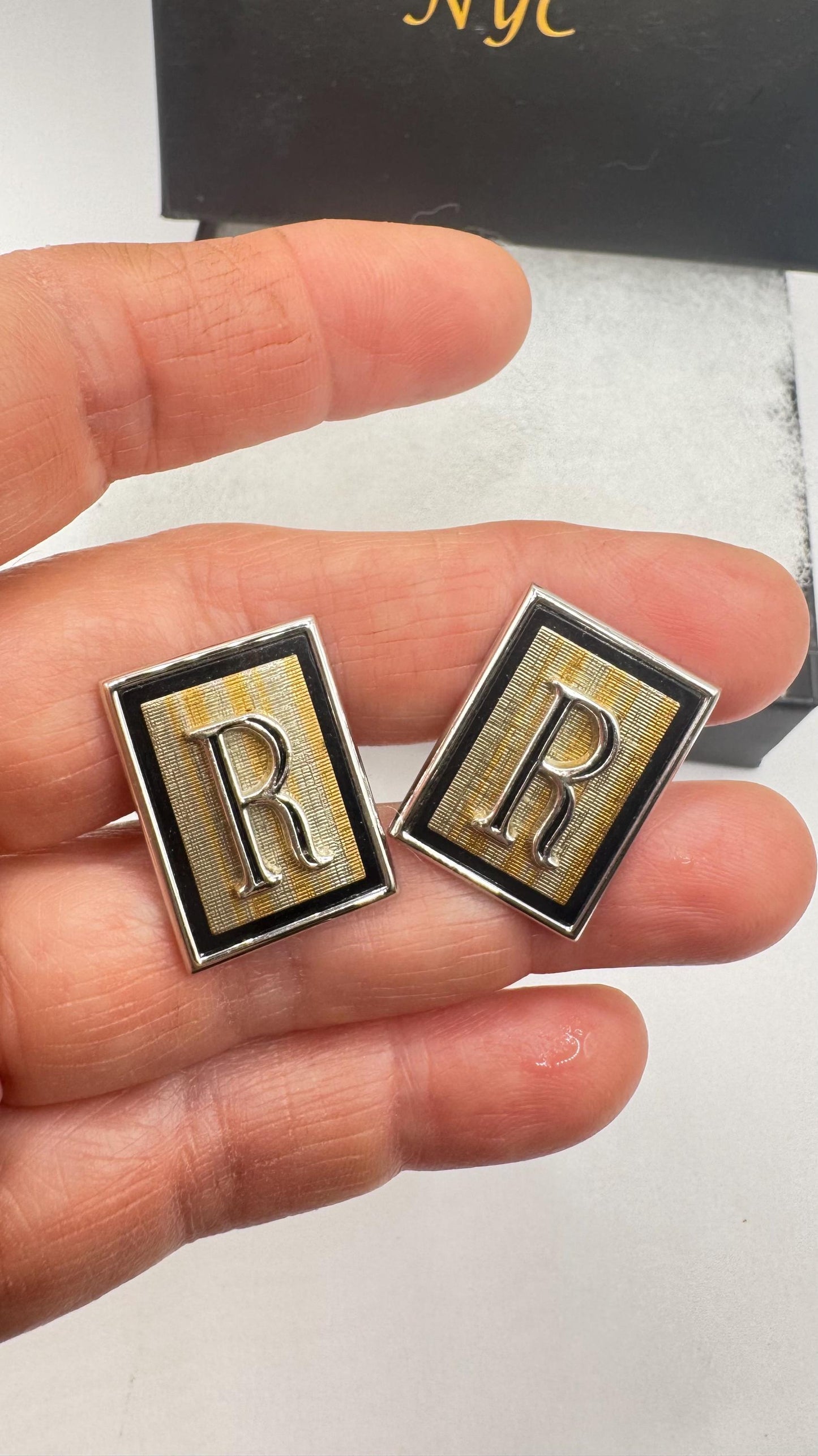 Vintage Golden Monogram R Innitial Cuff Links
