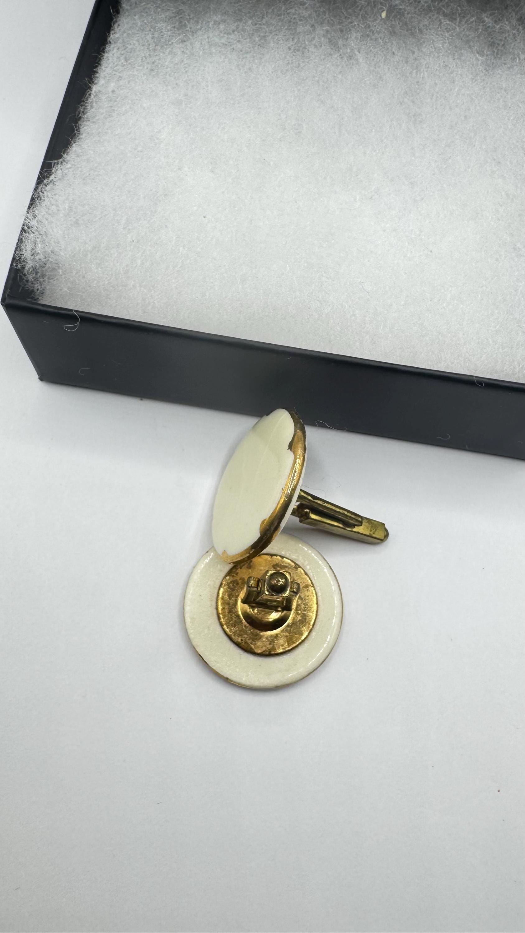 Vintage Golden White Enamel Cuff Links
