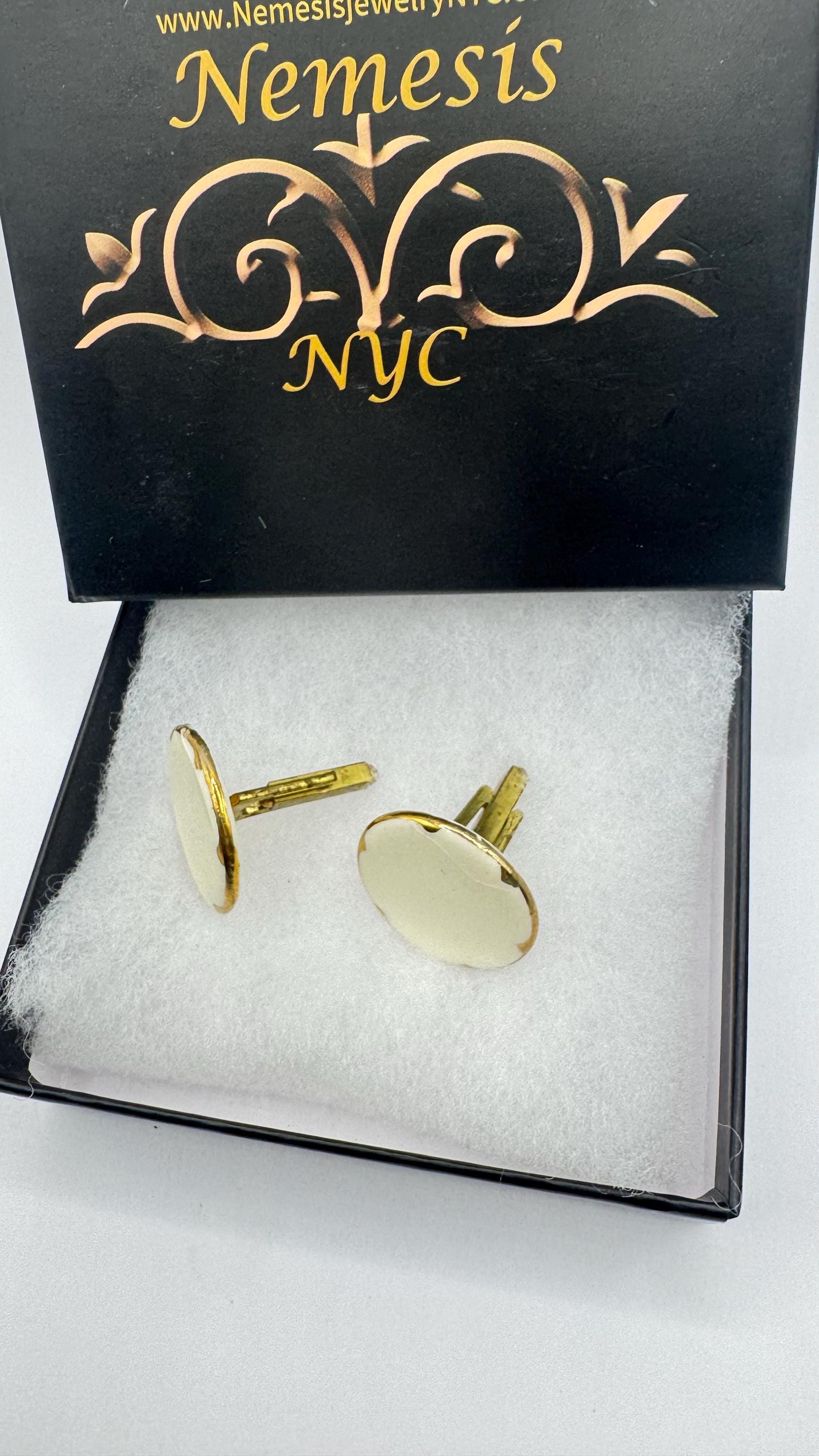 Vintage Golden White Enamel Cuff Links