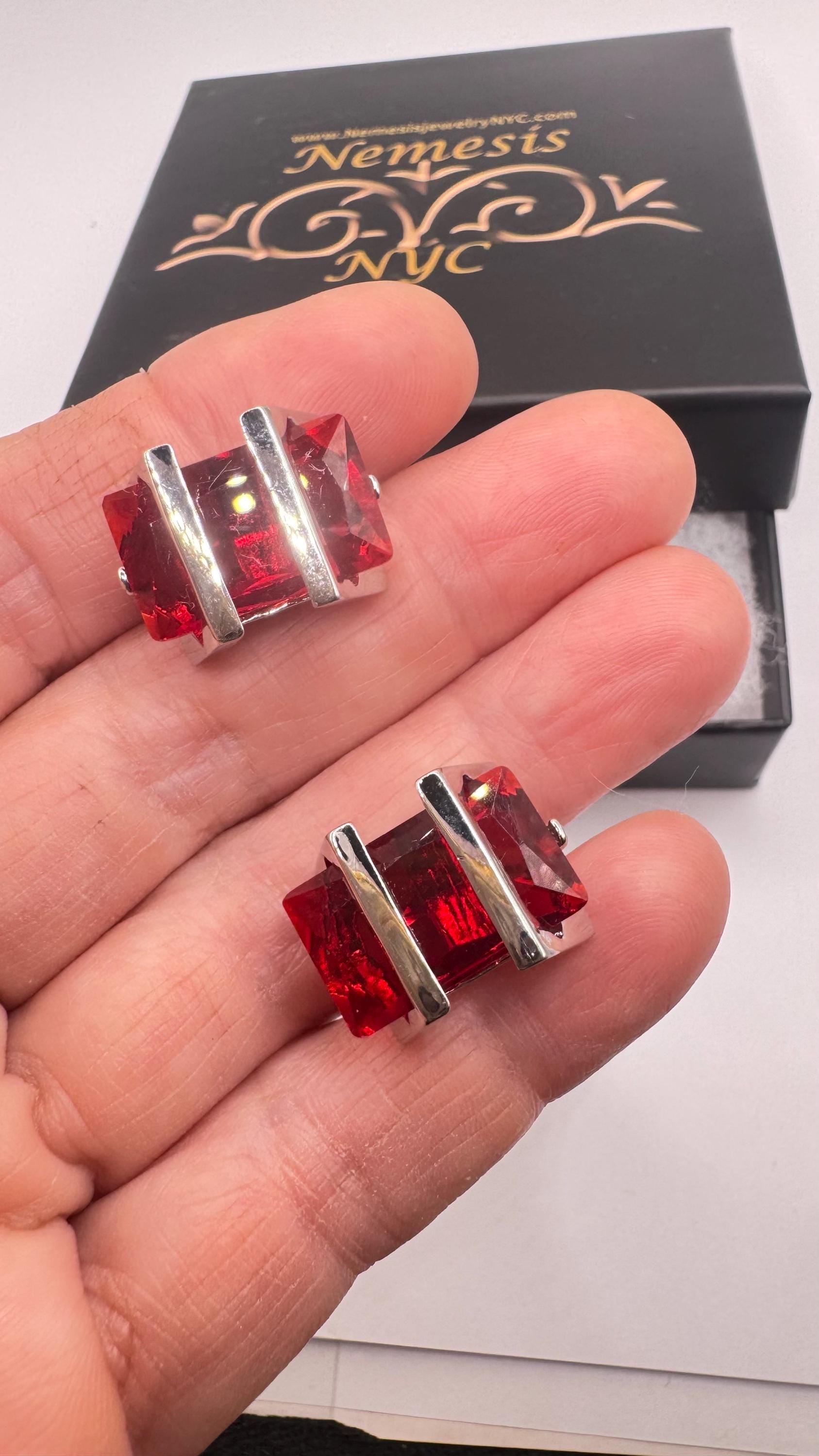 Vintage Red Silver Cuff Links