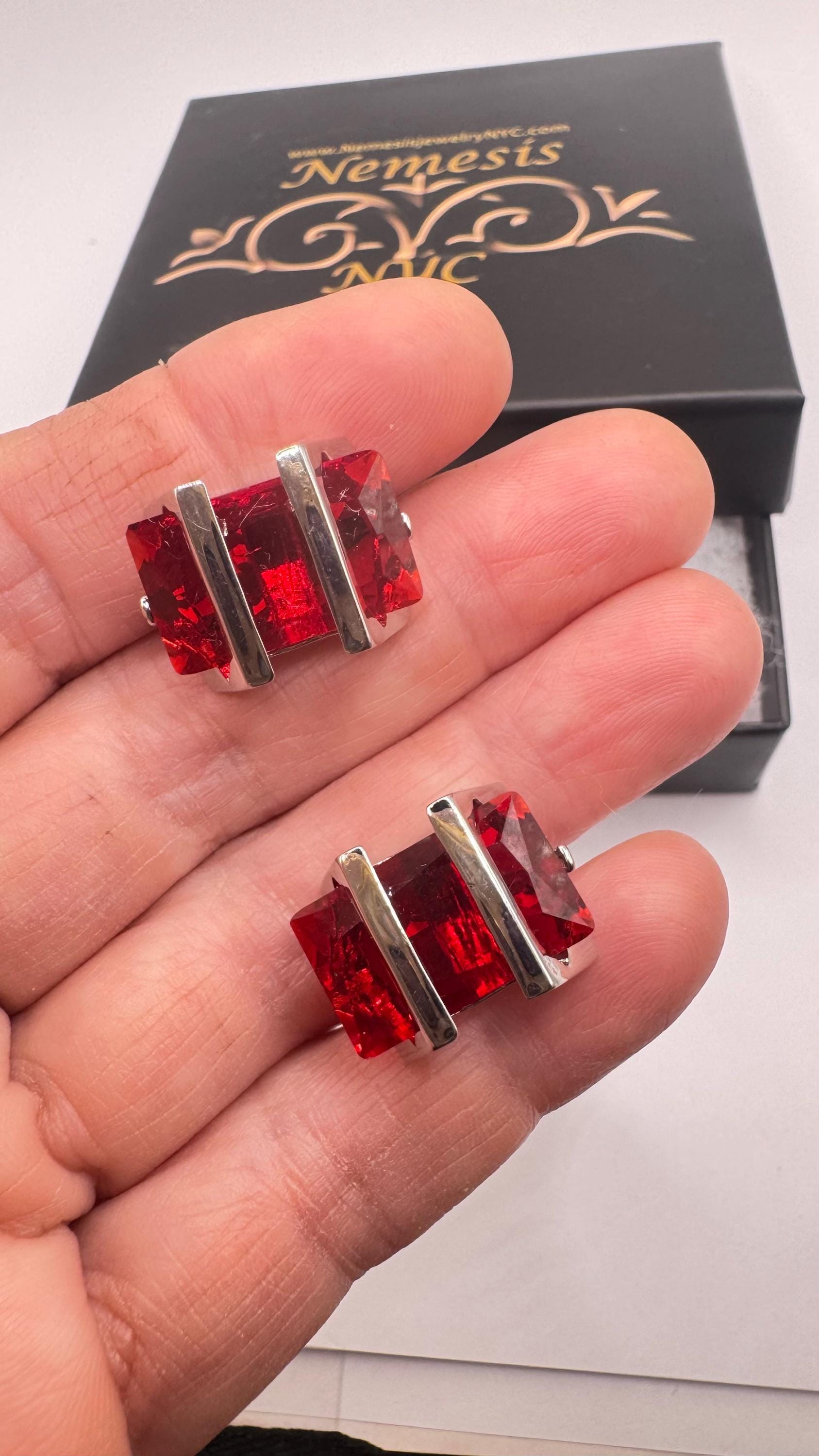 Vintage Red Silver Cuff Links