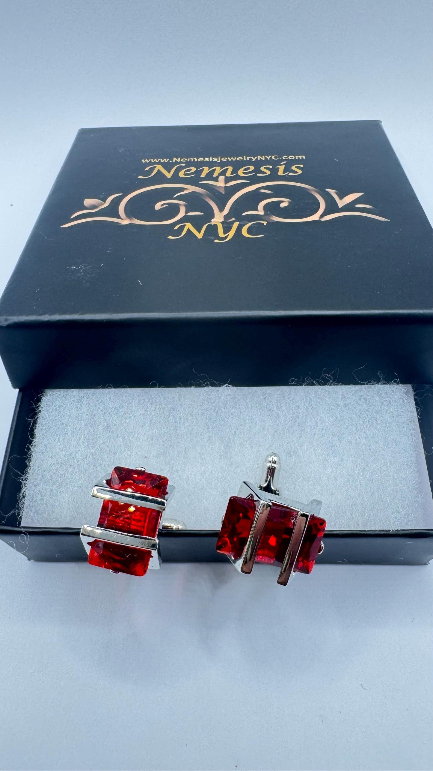 Vintage Red Silver Cuff Links
