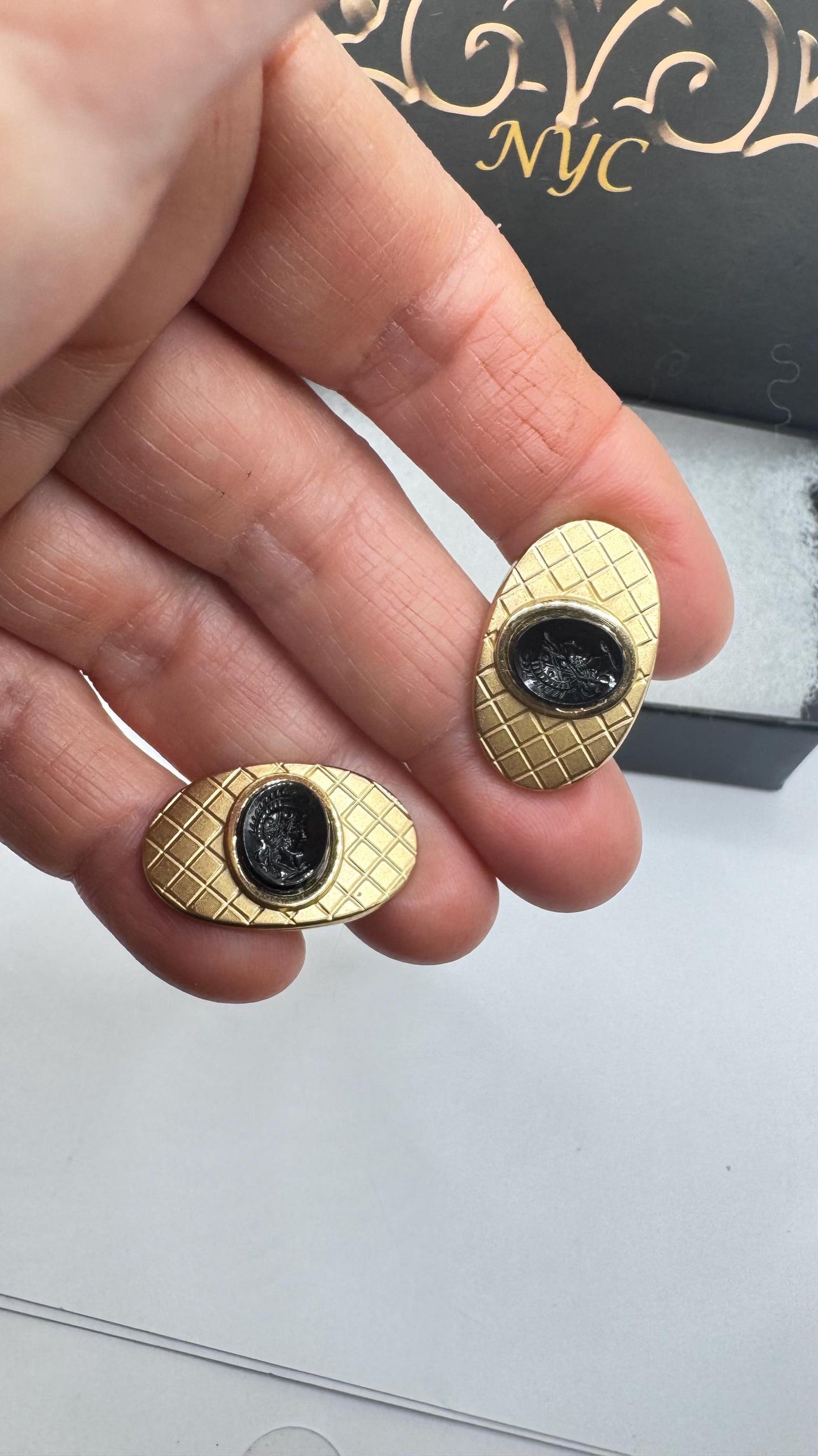 Vintage Golden Cuff Links Hemetite Roman Itaglios