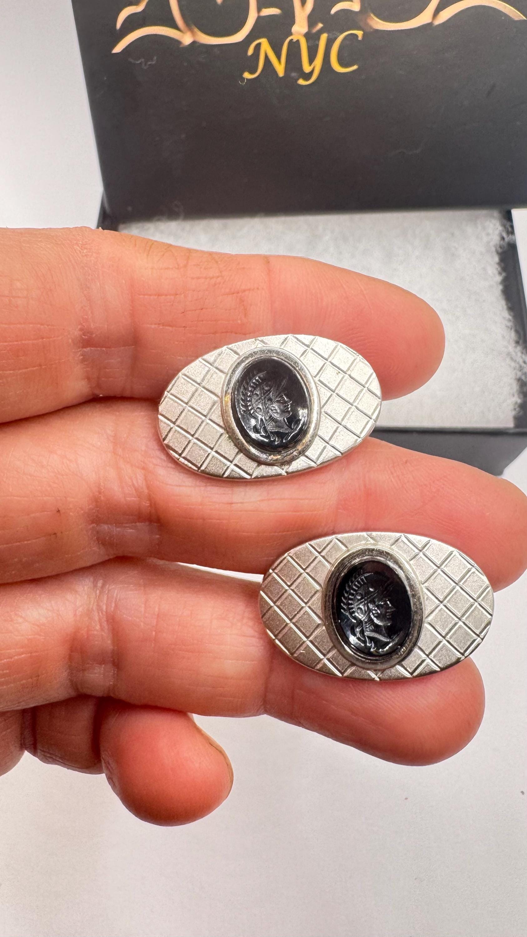 Vintage Silver Cuff Links Hemetite Roman Itaglios
