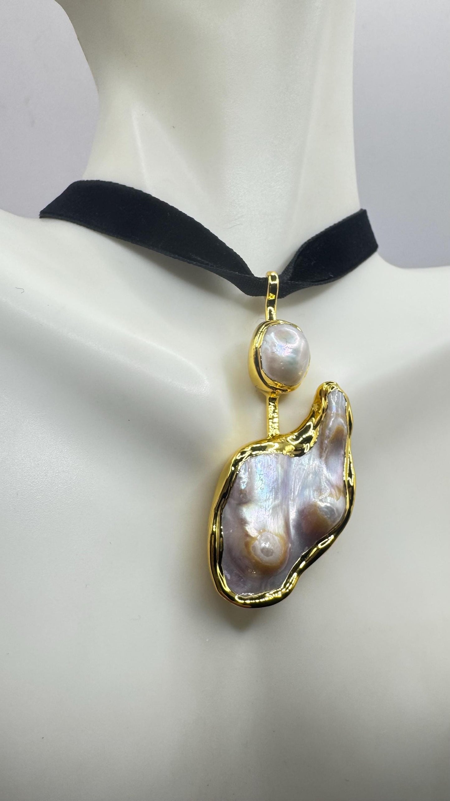 Vintage White Biwa Pearl Gold 925 Sterling Silver Choker Necklace