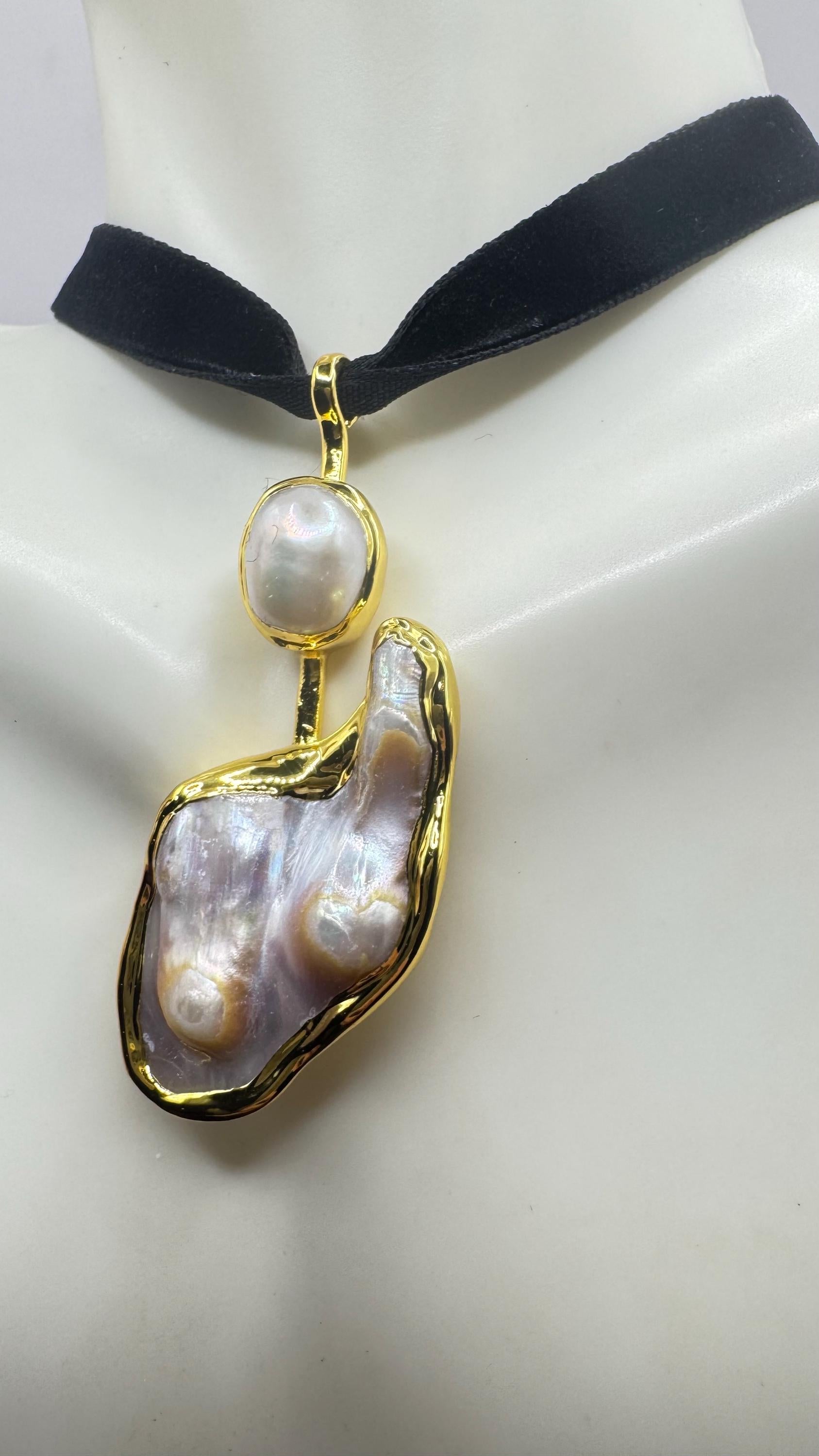 Vintage White Biwa Pearl Gold 925 Sterling Silver Choker Necklace