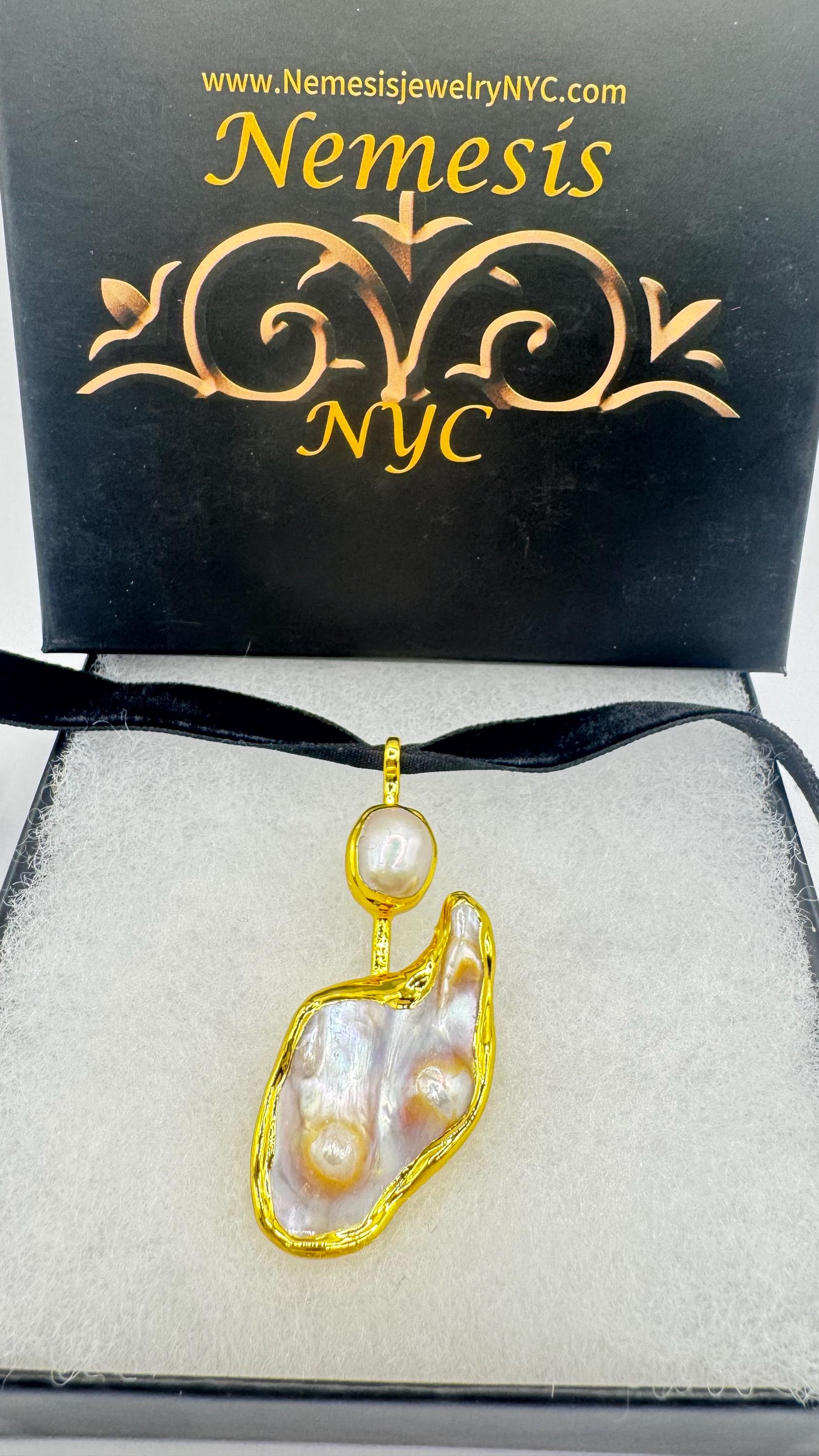 Vintage White Biwa Pearl Gold 925 Sterling Silver Choker Necklace