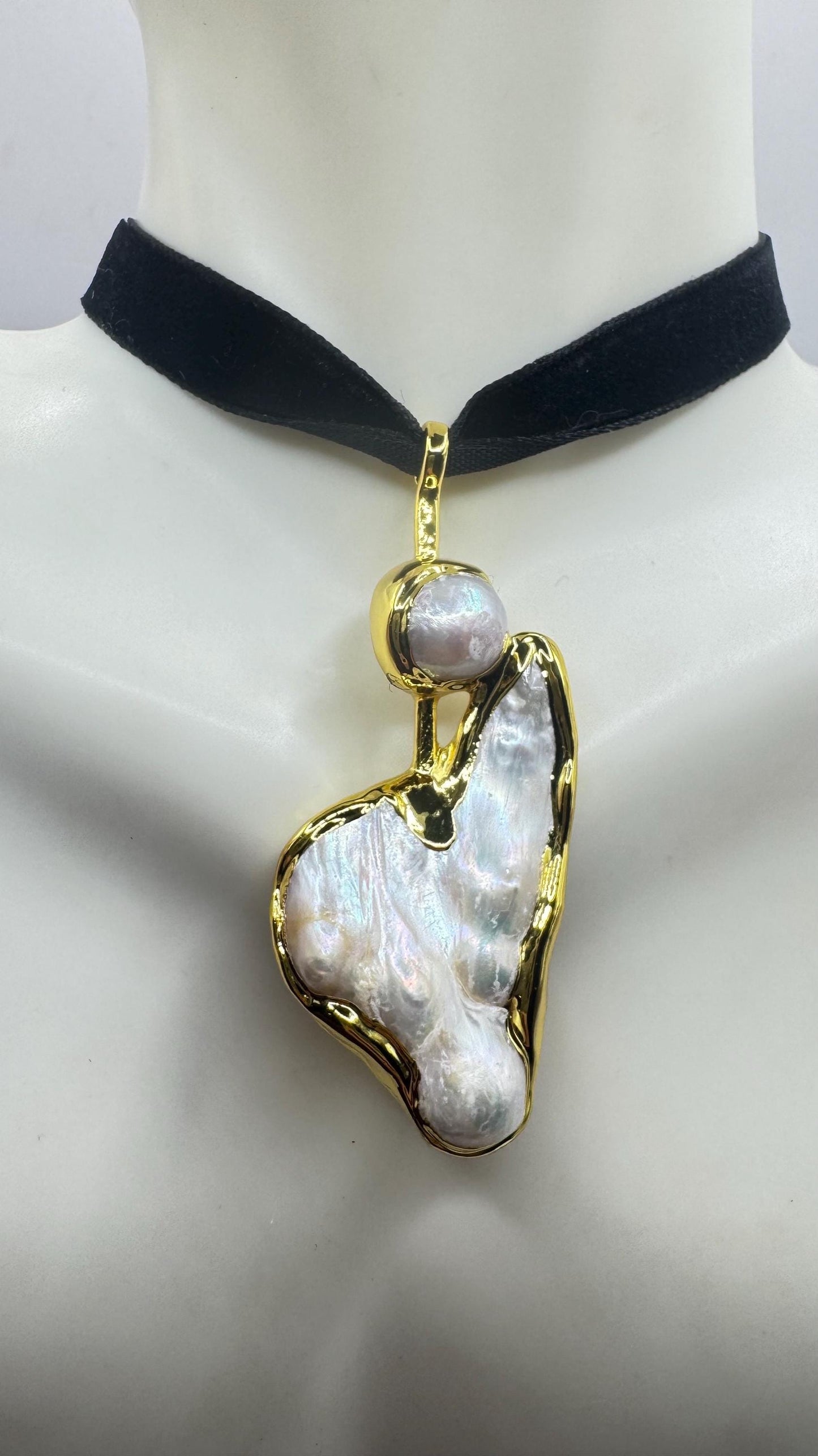 Vintage White Biwa Pearl Gold 925 Sterling Silver Choker Necklace