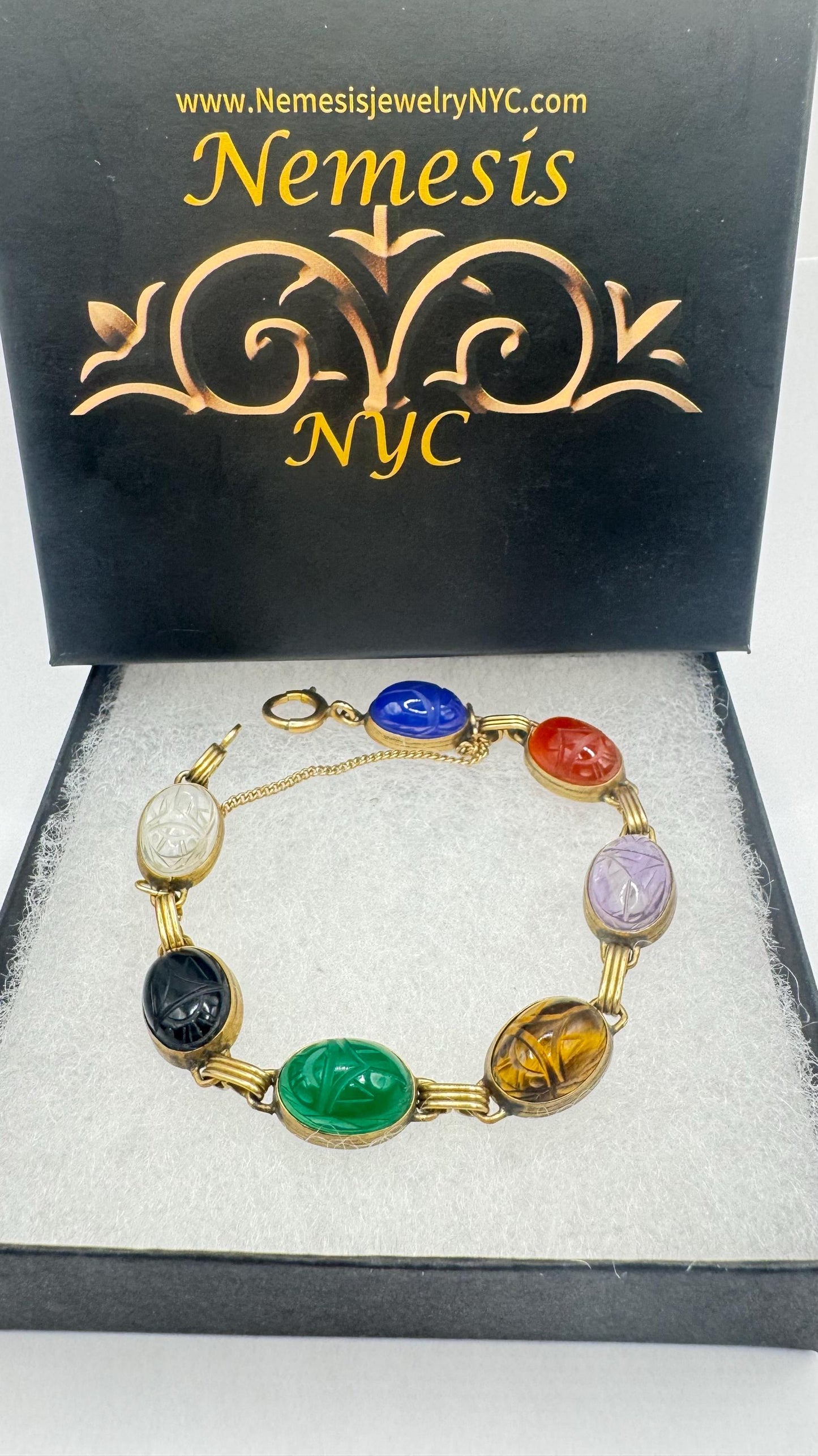 Vintage Scarab Bracelet Gold filled Carved Gemstones