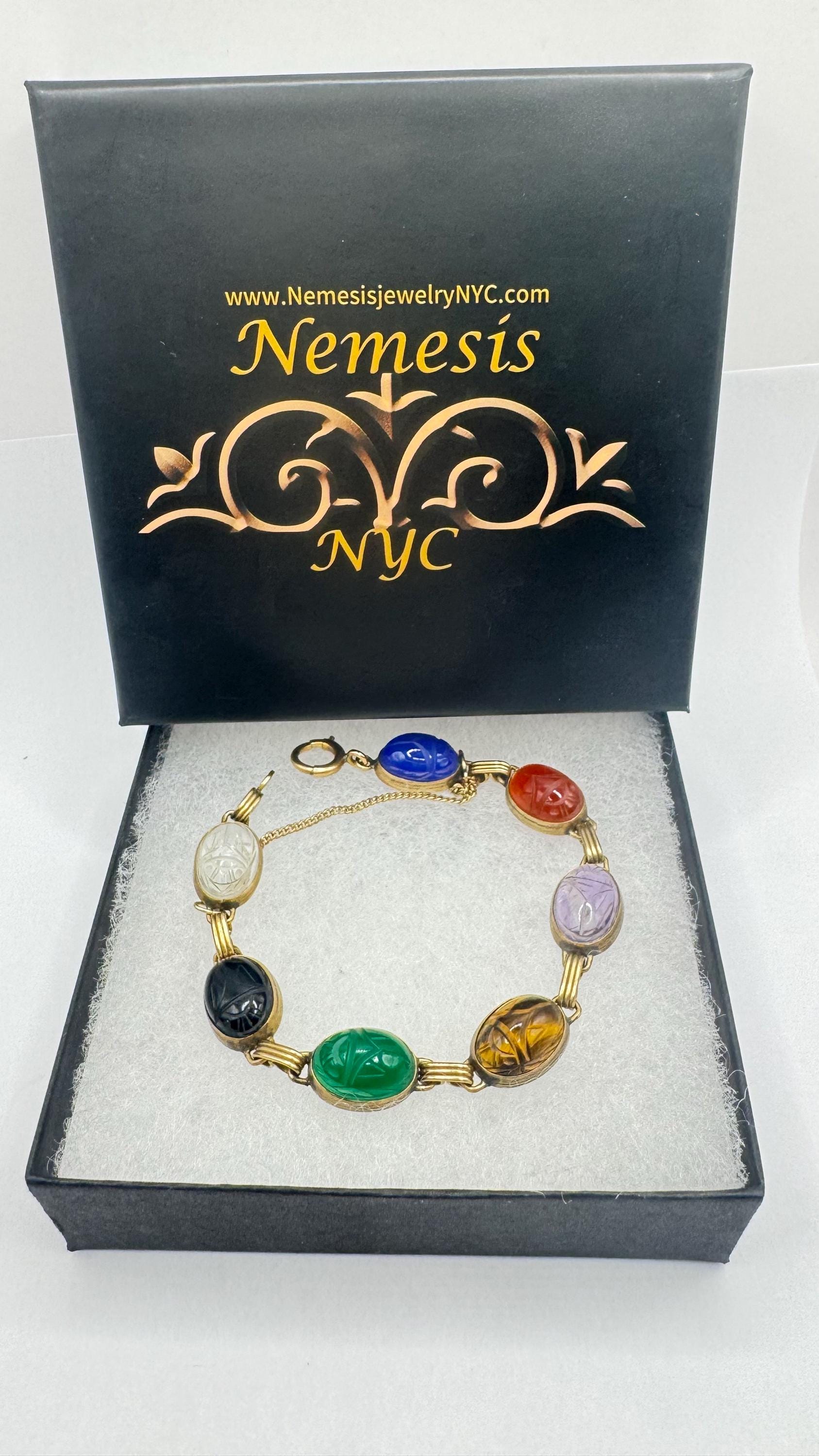 Vintage Scarab Bracelet Gold filled Carved Gemstones