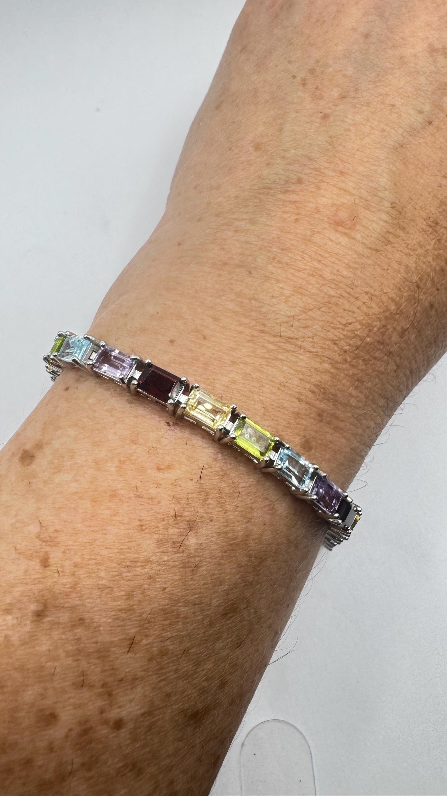 Handmade Genuine Mixed Gemstone 925 Sterling Silver Tennis Bracelet