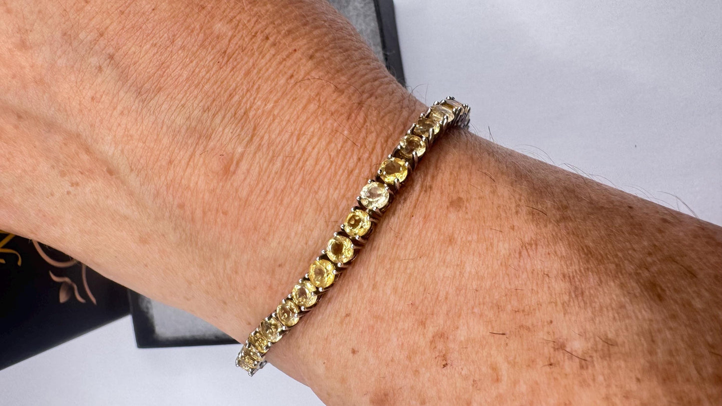 Vintage Gold Citrine Tennis Bracelet in 925 Sterling Silver