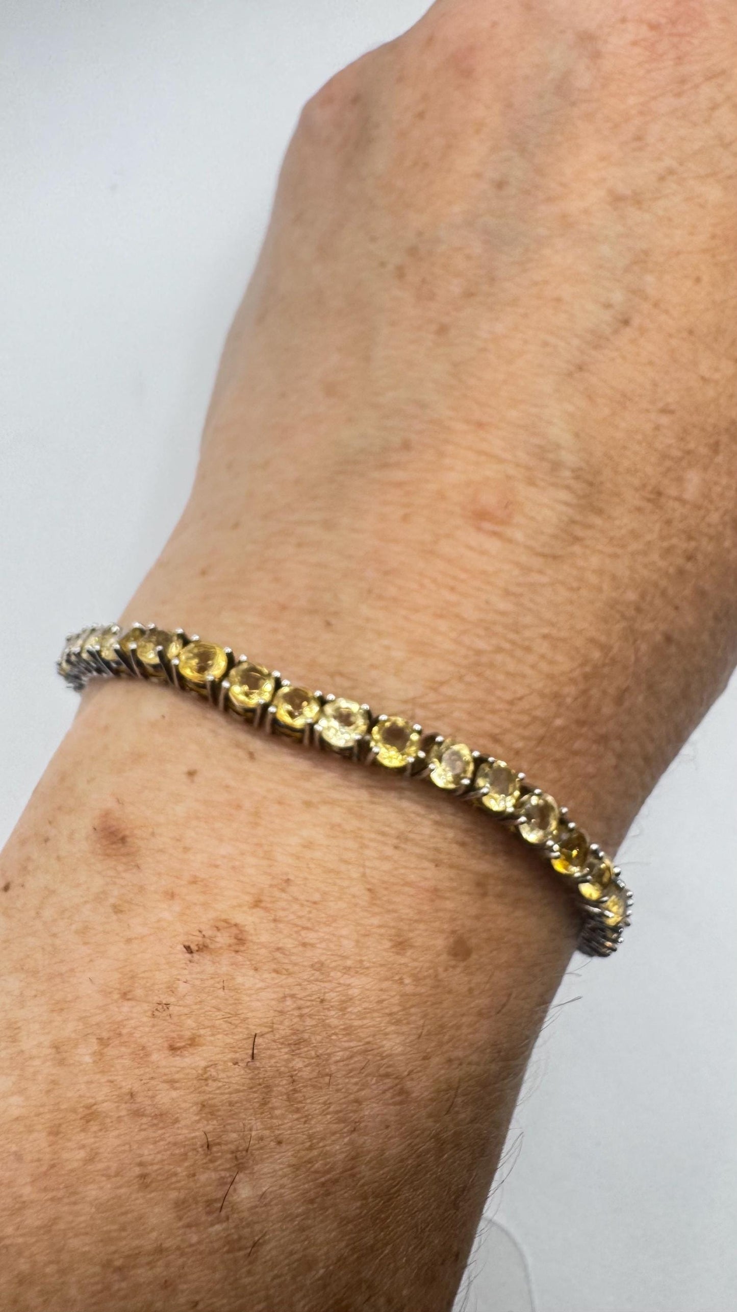 Vintage Gold Citrine Tennis Bracelet in 925 Sterling Silver
