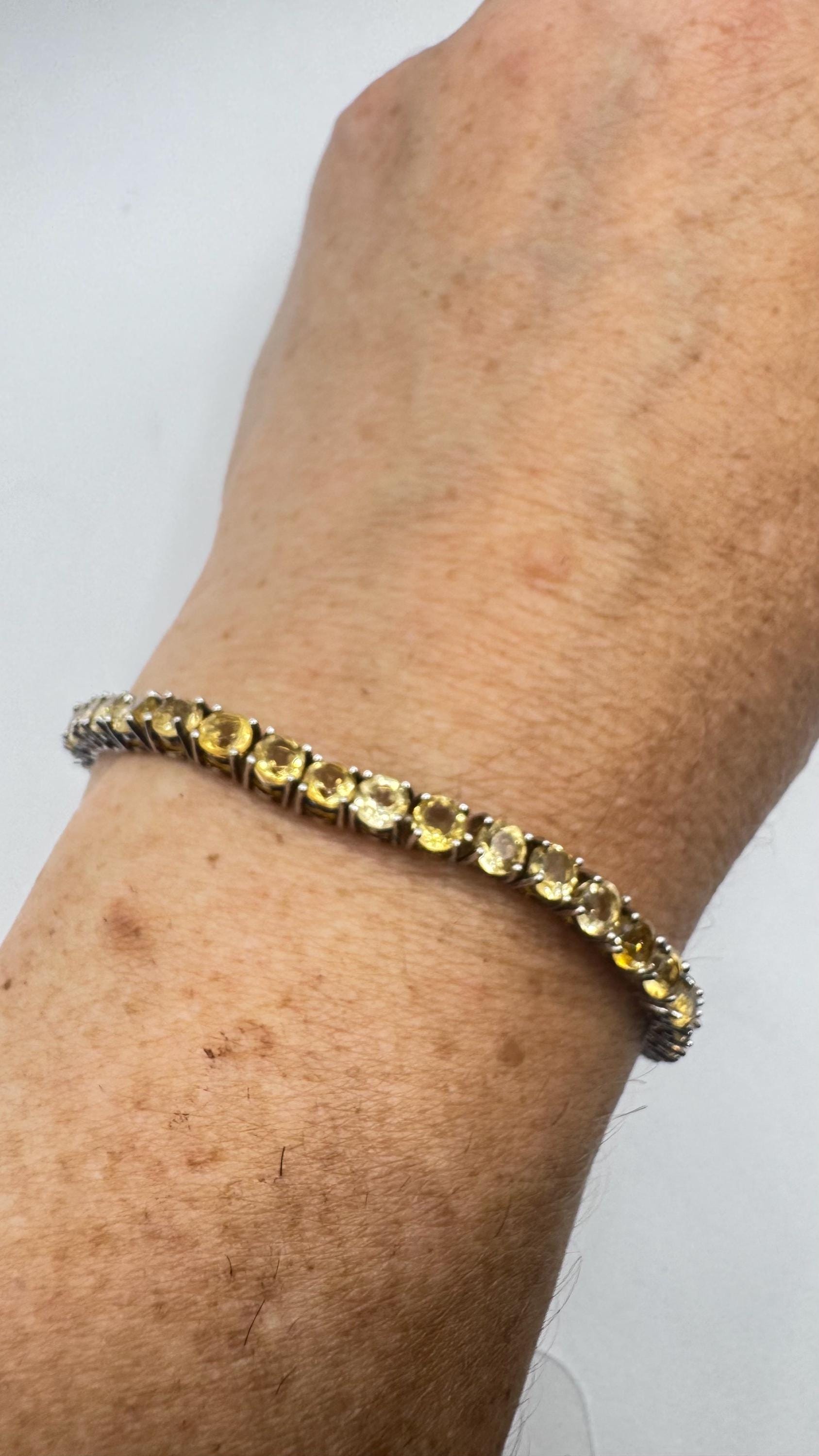 Vintage Gold Citrine Tennis Bracelet in 925 Sterling Silver