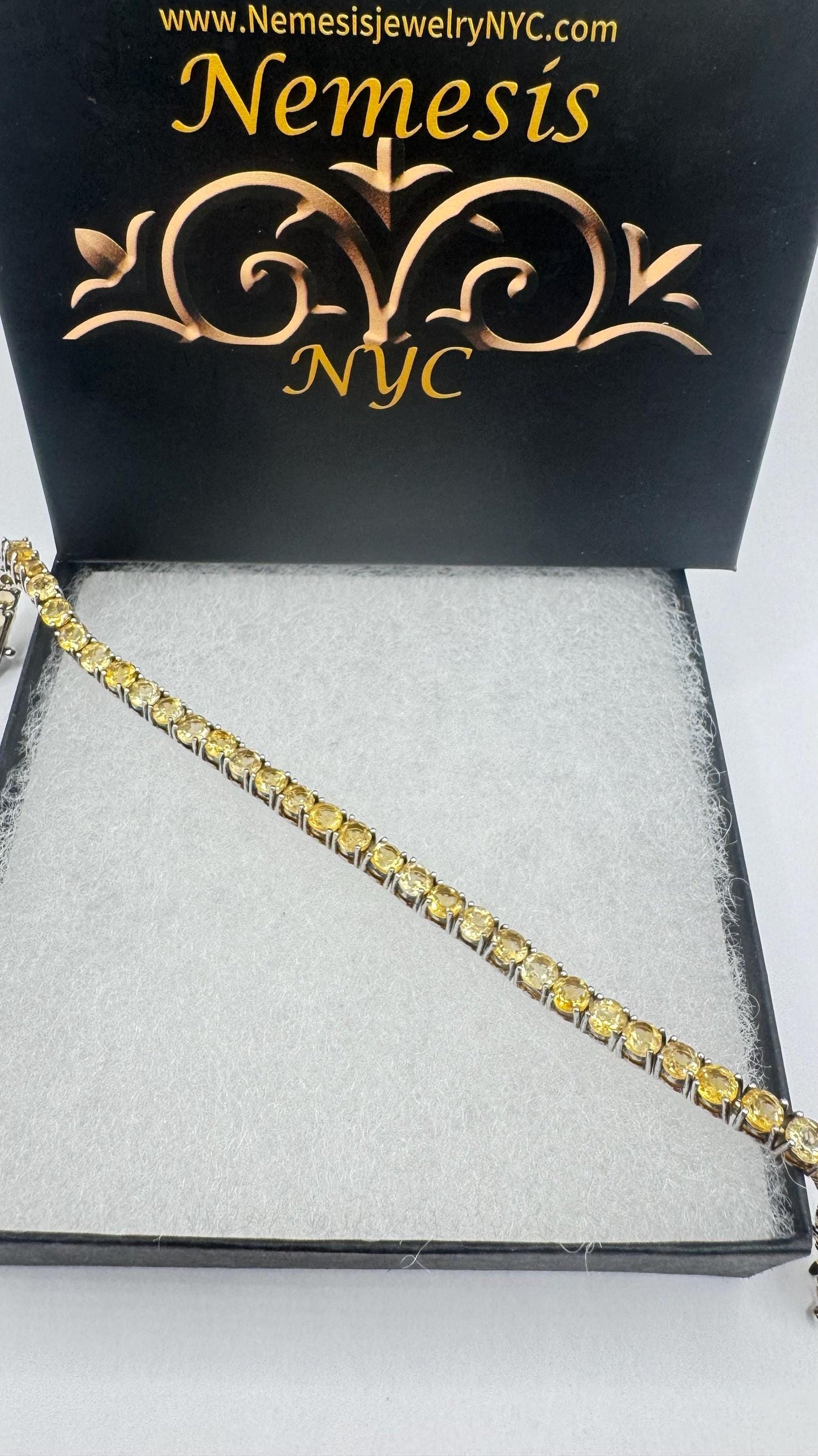 Vintage Gold Citrine Tennis Bracelet in 925 Sterling Silver
