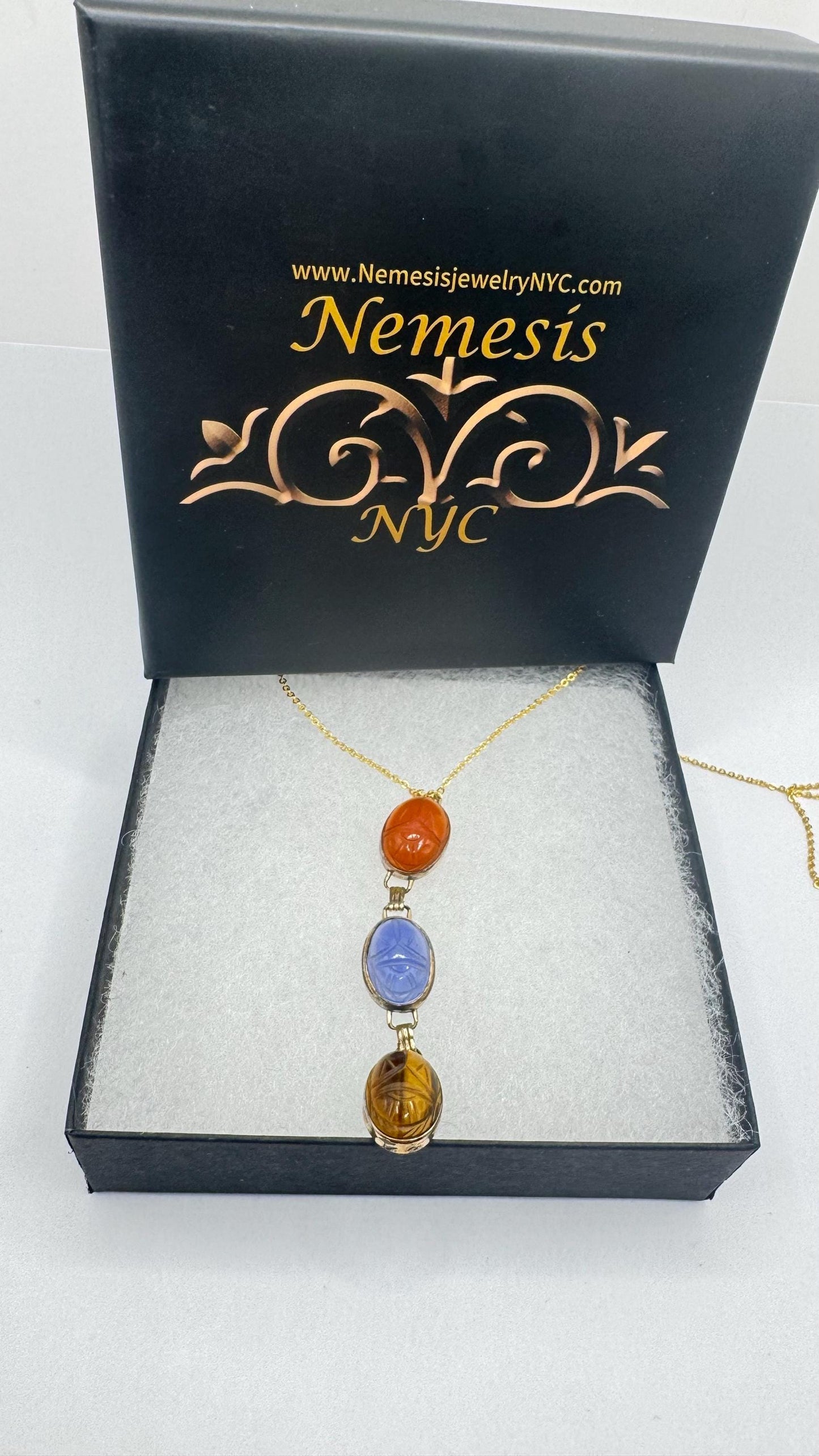 Vintage Carved Scarab Gemstone Gold Filled Choker Necklace
