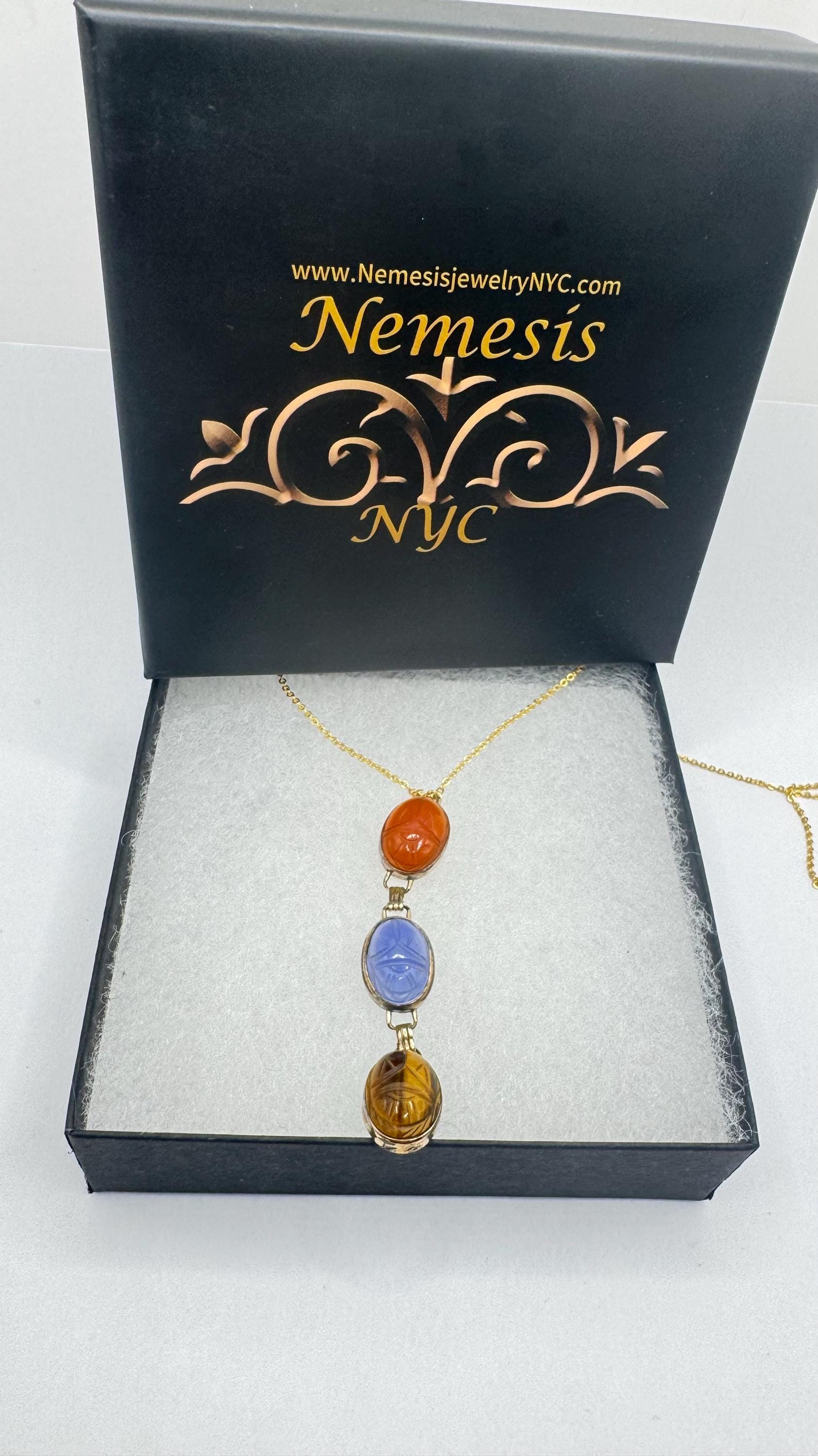 Vintage Carved Scarab Gemstone Gold Filled Choker Necklace