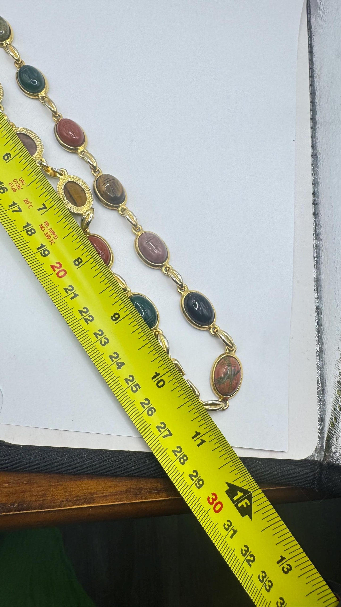 Vintage Green Jade Mixed Stone scarab Yellow 12k Gold Fill Necklace