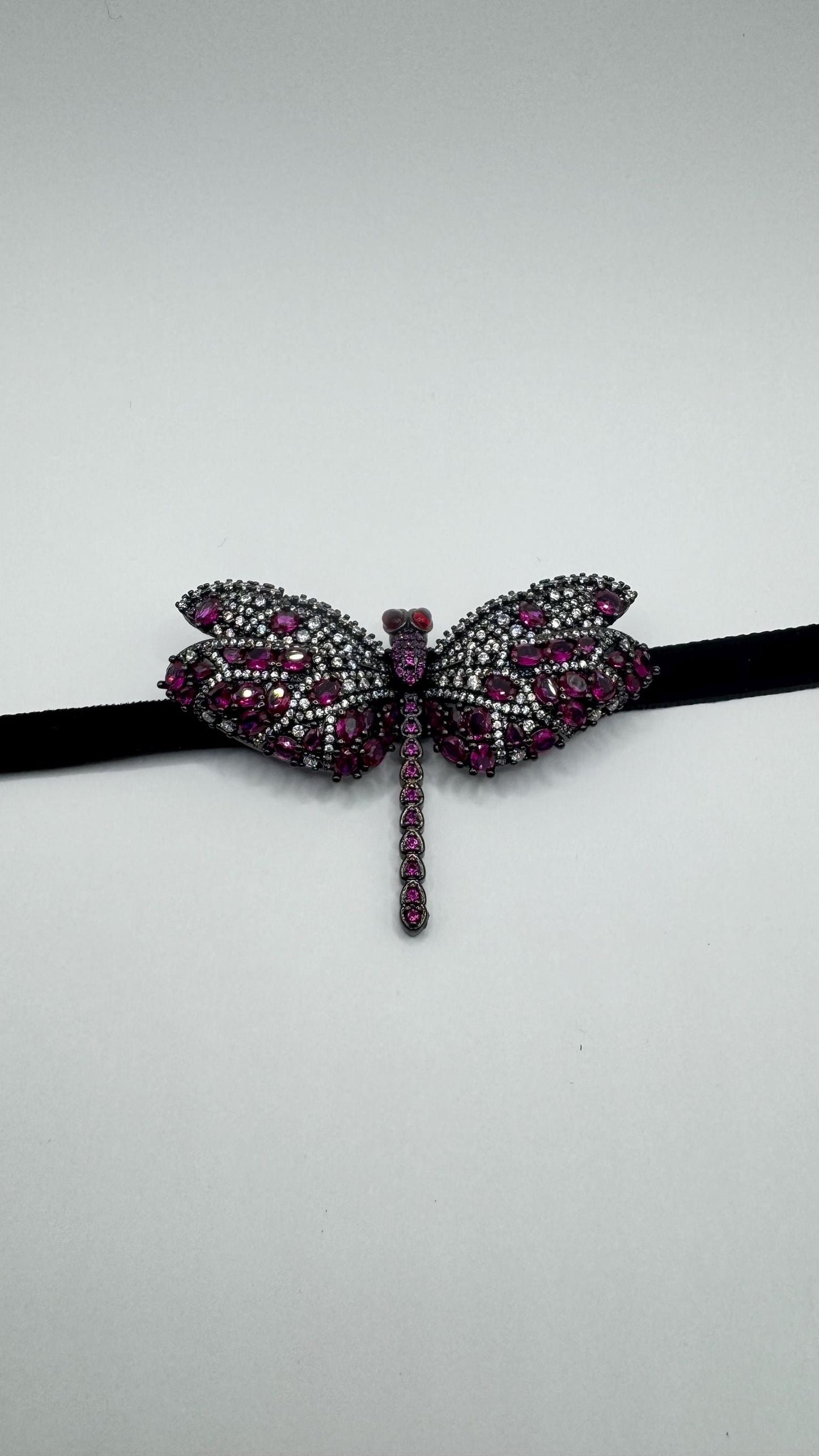 Vintage Red Crystal Gothic Styled Silver Finished Butterfly Choker Necklace Broach