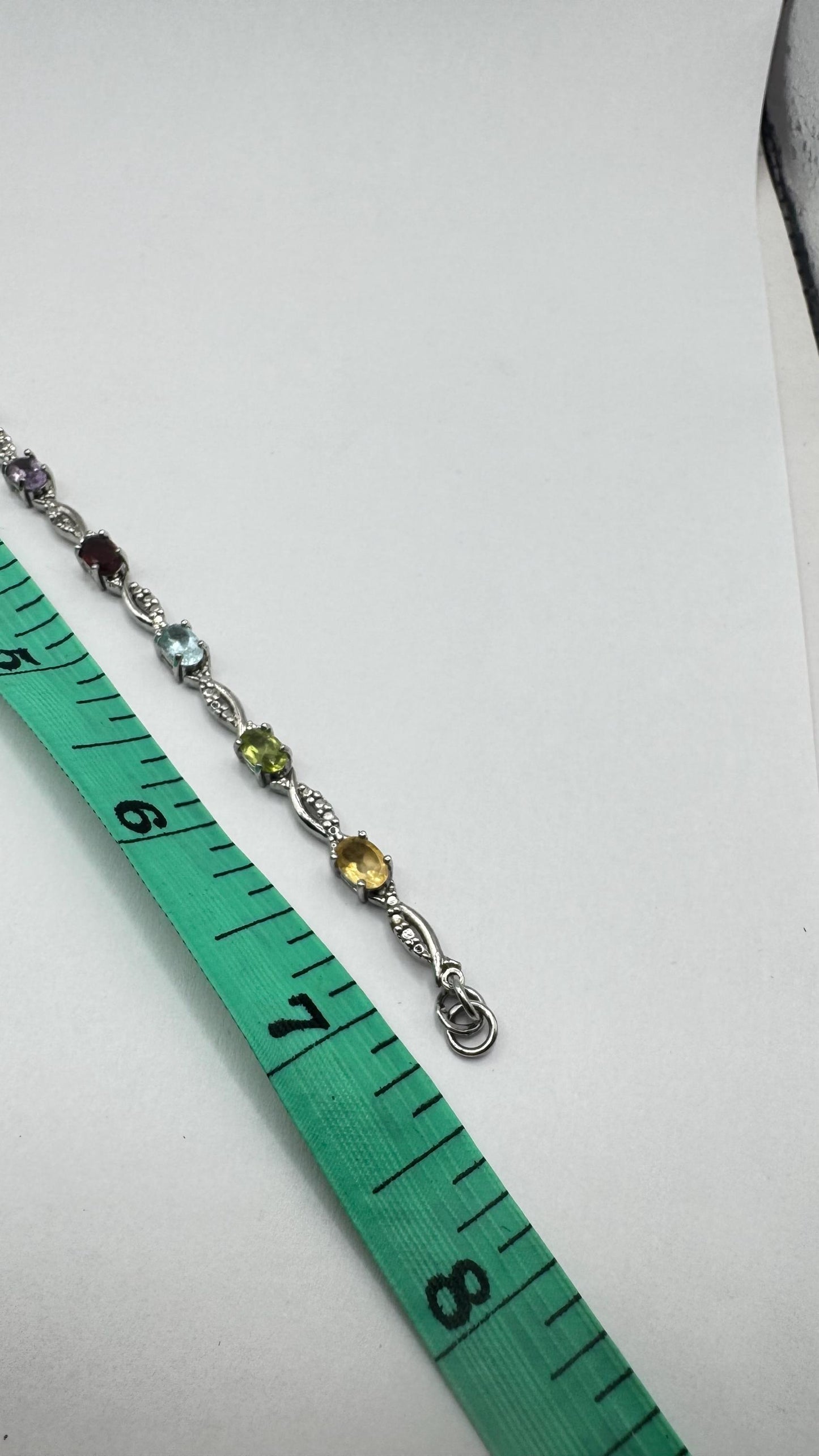 Vintage Mixed Gemstone Rhodium 925 Sterling Silver Tennis Bracelet