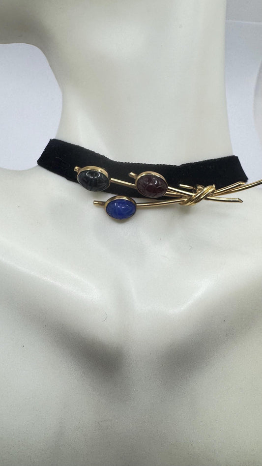 Vintage Scarab Carved Yellow Gold Filled Brooch Pin