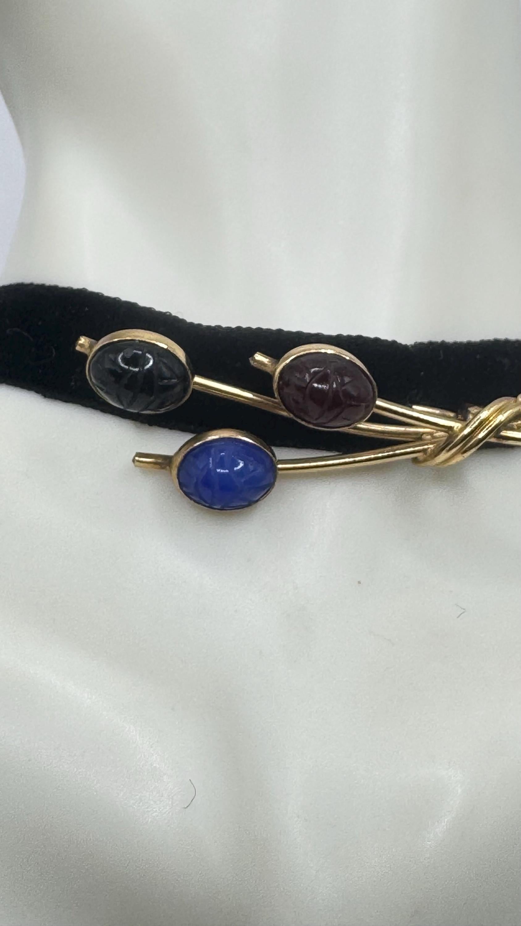 Vintage Scarab Carved Yellow Gold Filled Brooch Pin