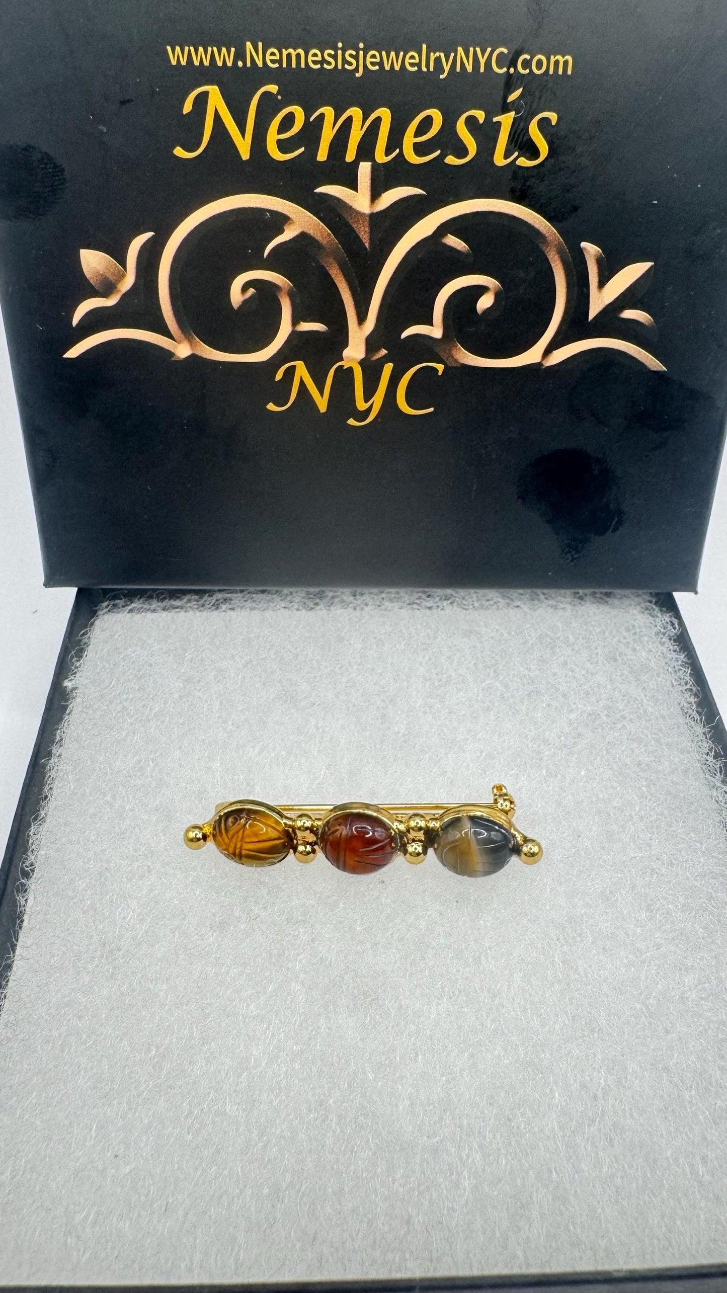 Vintage Scarab Carved Yellow Gold Filled Brooch Pin